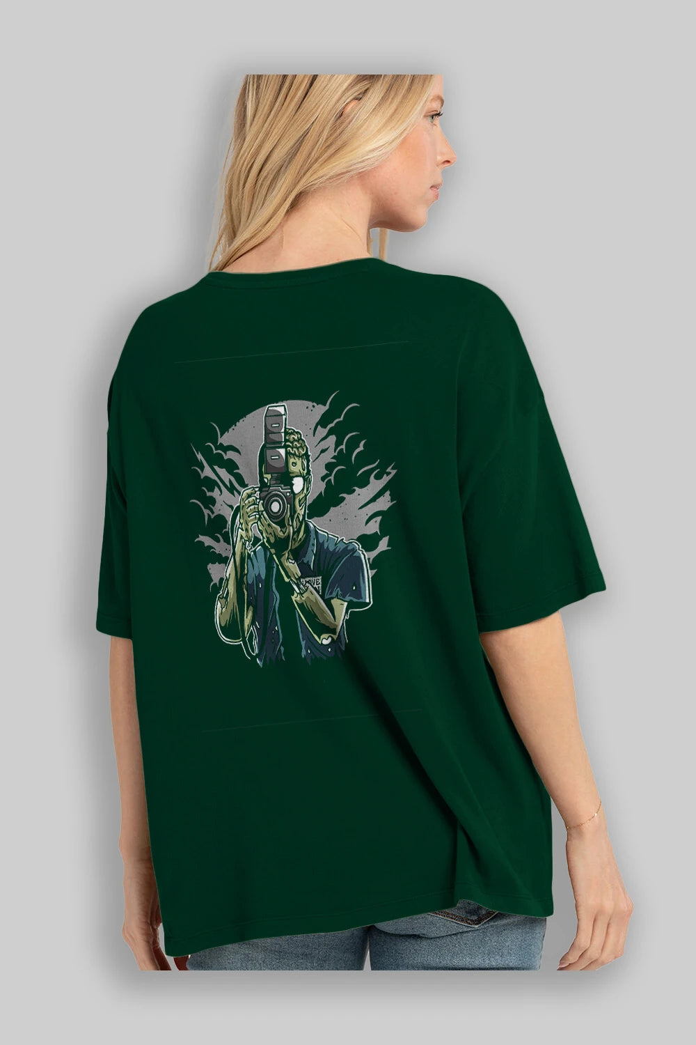 Zombie Photographer Arka Baskılı Oversize t-shirt Erkek Kadın Unisex %100 Pamuk
