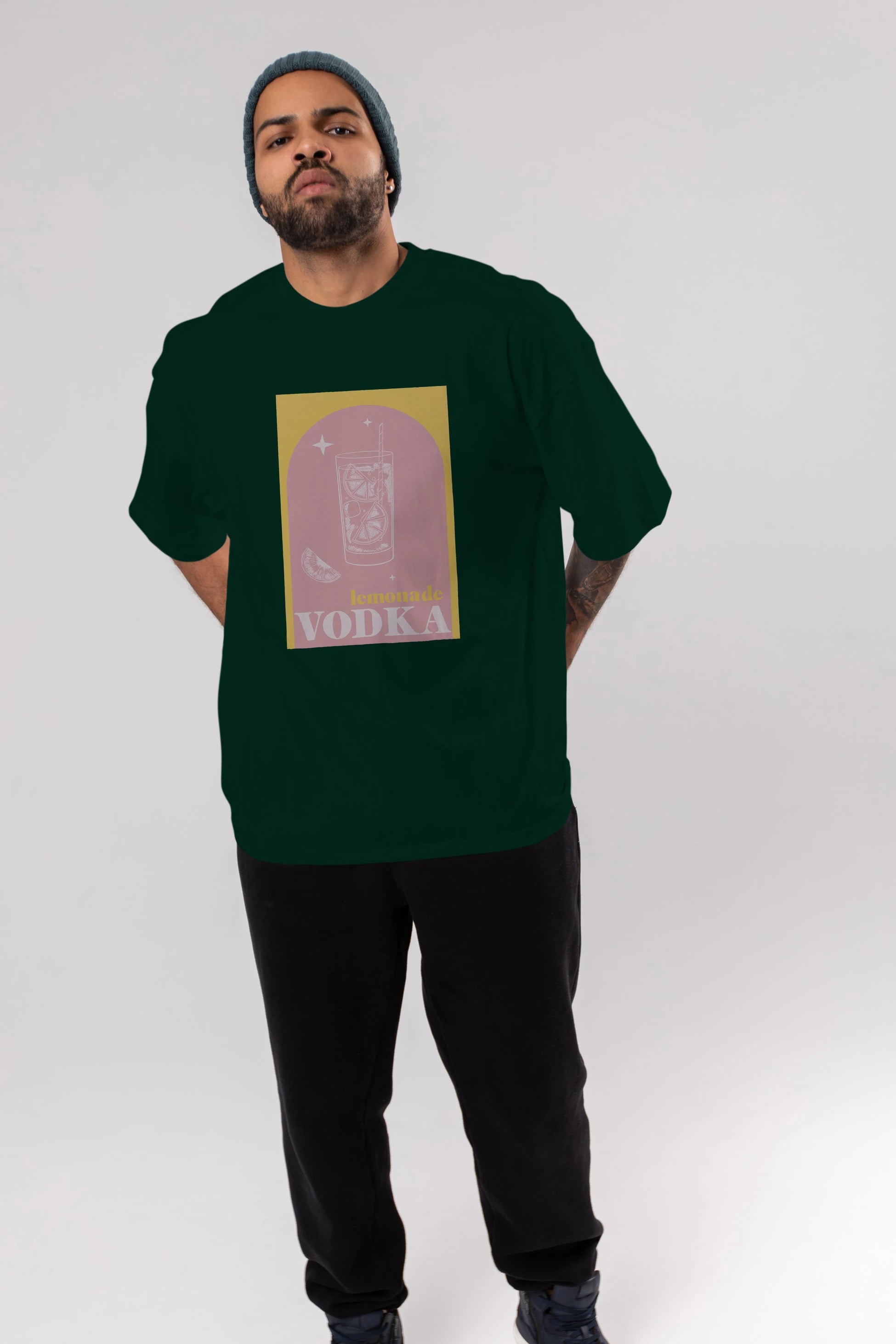 Vodka Limon Ön Baskılı Oversize t-shirt Erkek Kadın Unisex %100 Pamuk Bisiklet Yaka tişort