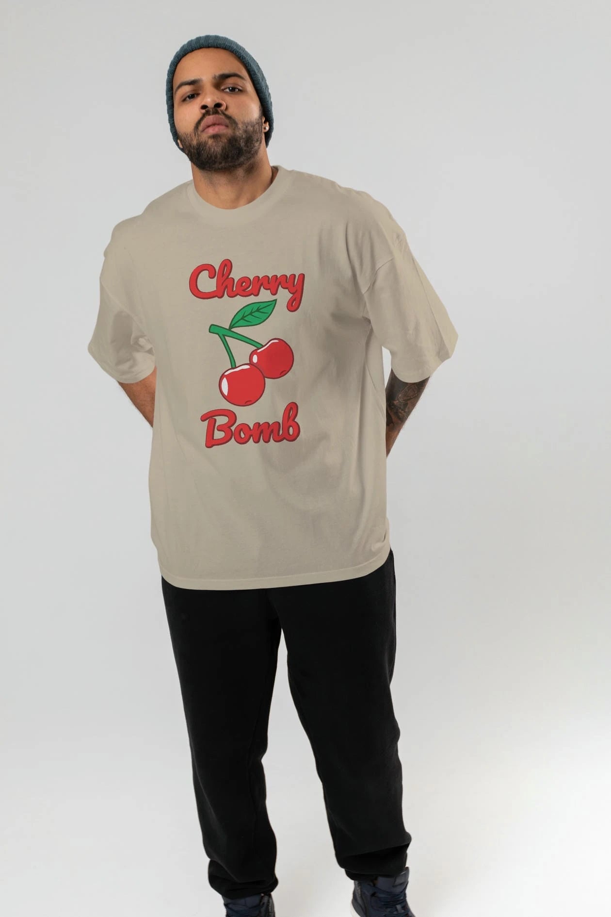 Cherry Bomb Cherries 1 Ön Baskılı Oversize t-shirt Erkek Kadın Pamuk Bisiklet Yaka tişort