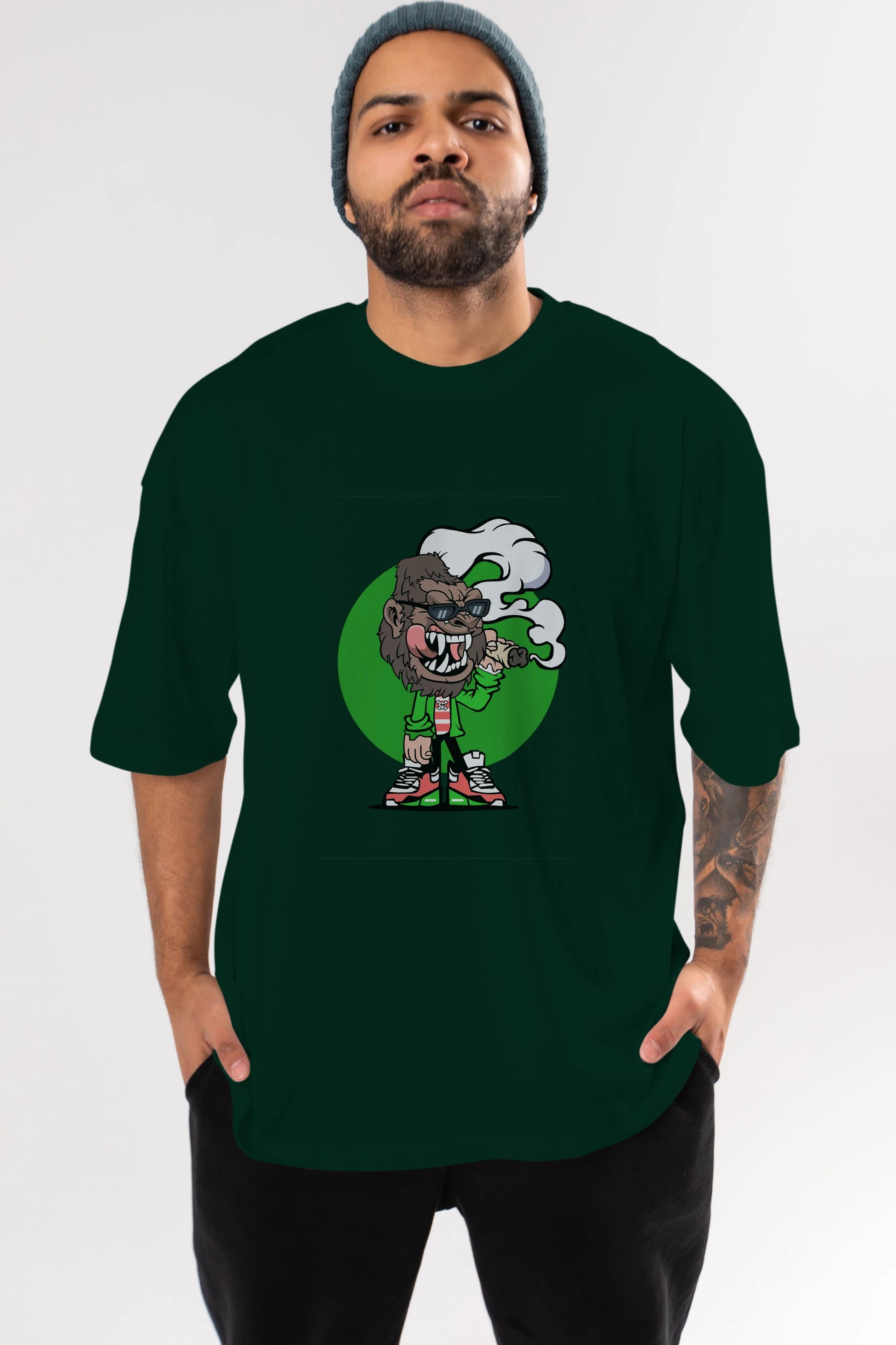 Gorilla Smoker Ön Baskılı Oversize t-shirt Erkek Kadın Unisex %100 Pamuk tişort