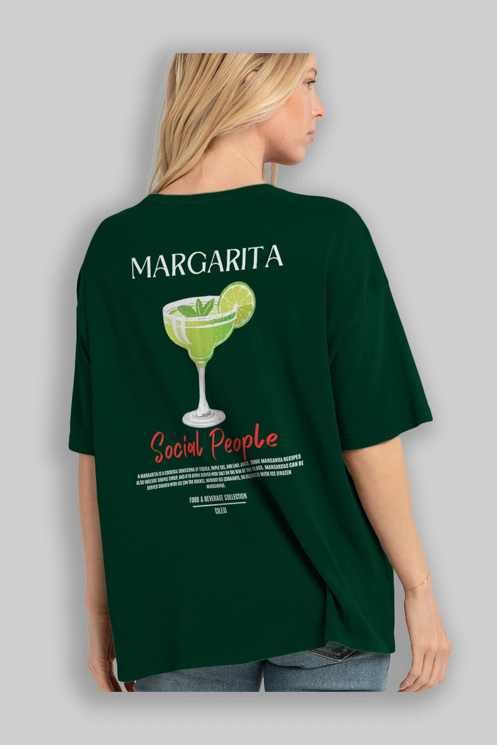 Margarita Kokteyl Serisi Baskılı Oversize t-shirt Erkek Kadın Unisex %100 Pamuk Bisiklet Yaka tişort