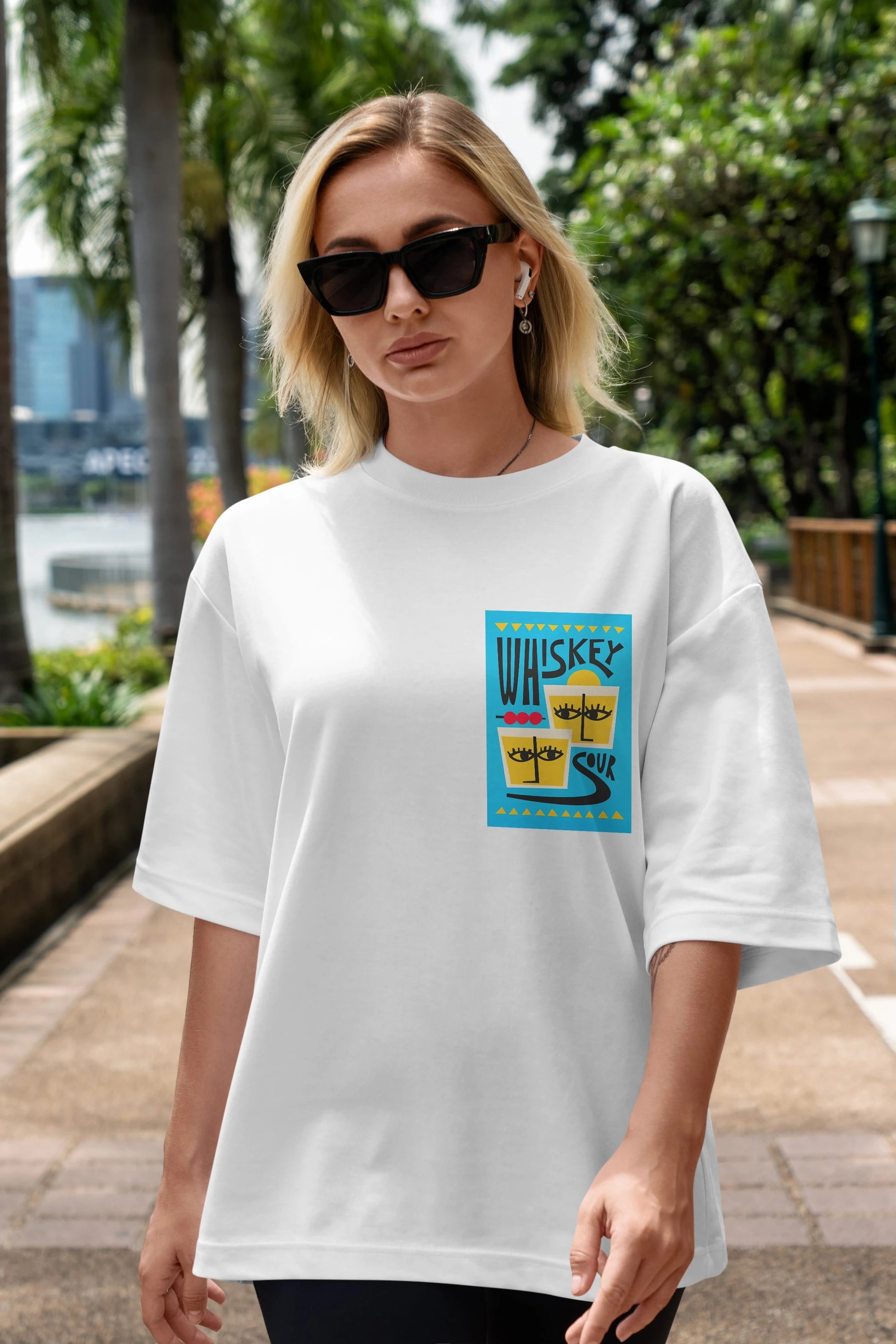 Whiskey Sour 2 Ön Sol Baskılı Oversize t-shirt Erkek Kadın Unisex %100 Pamuk Bisiklet Yaka tişort