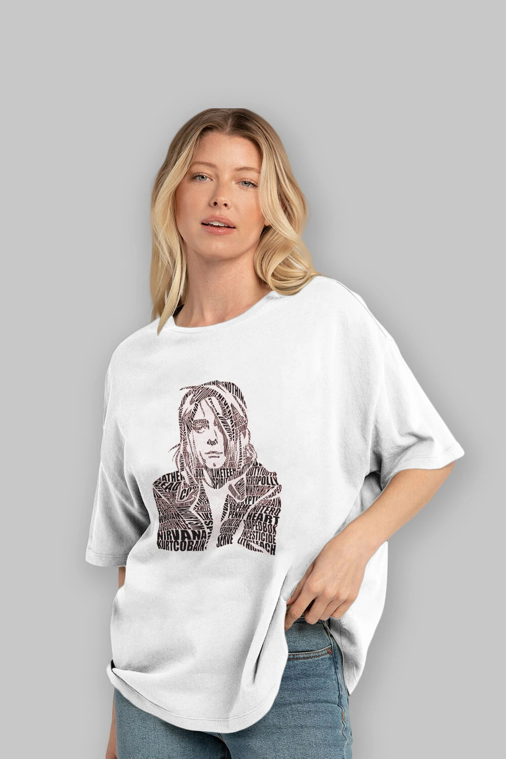 Kurt Cobain Calligram Ön Baskılı Oversize t-shirt %100 pamuk Erkek Kadın Unisex
