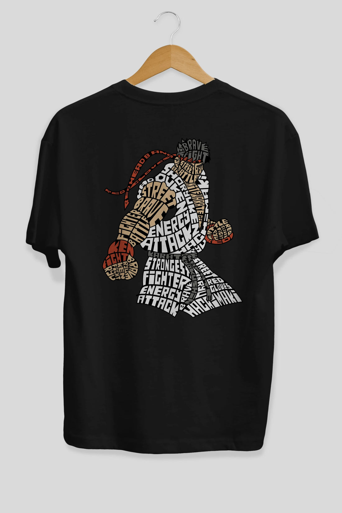 Hadouken Arka Baskılı Oversize t-shirt %100 pamuk Erkek Kadın Unisex