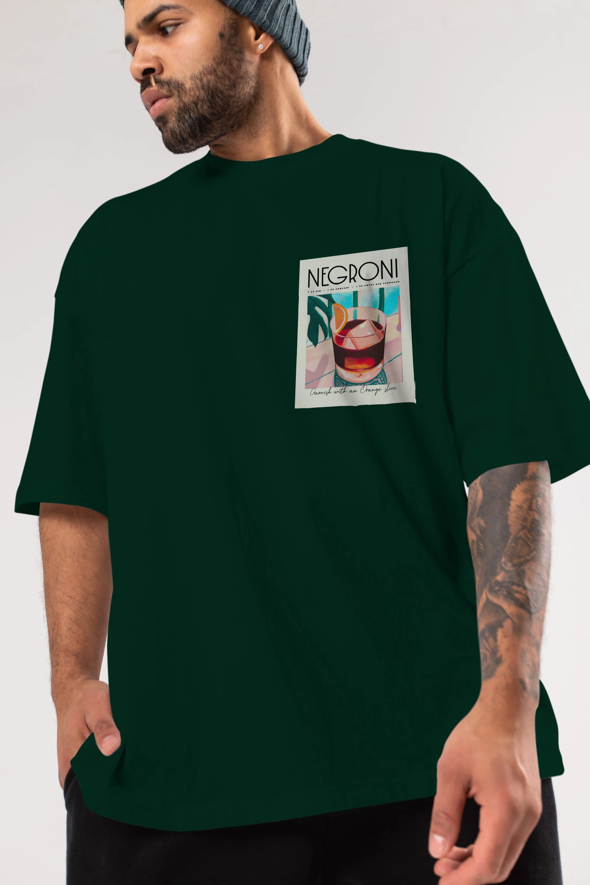 Negroni 4 Ön Sol Baskılı Oversize t-shirt Erkek Kadın Unisex %100 Pamuk Bisiklet Yaka tişort