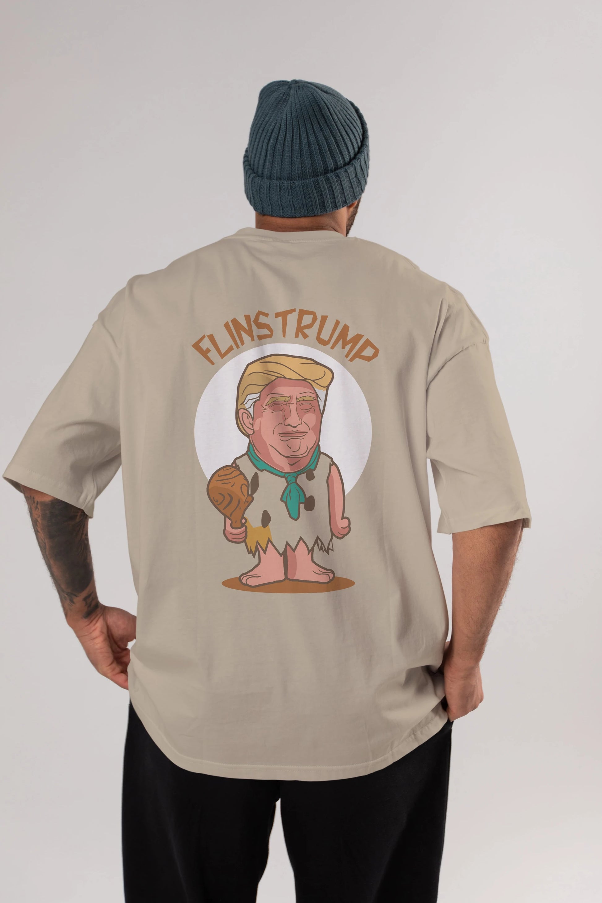 Flinstrump Arka Baskılı Oversize t-shirt Erkek Kadın Unisex %100 Pamuk tişort