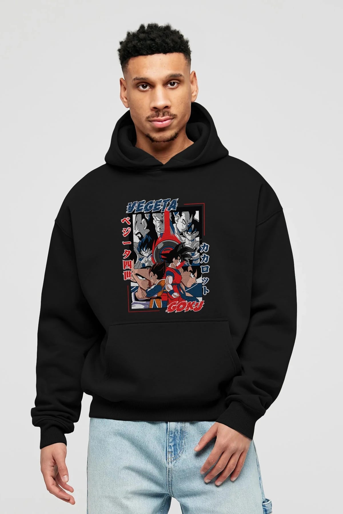 VEGETA VS GOKU Anime Ön Baskılı Hoodie Oversize Kapüşonlu Sweatshirt Erkek Kadın Unisex
