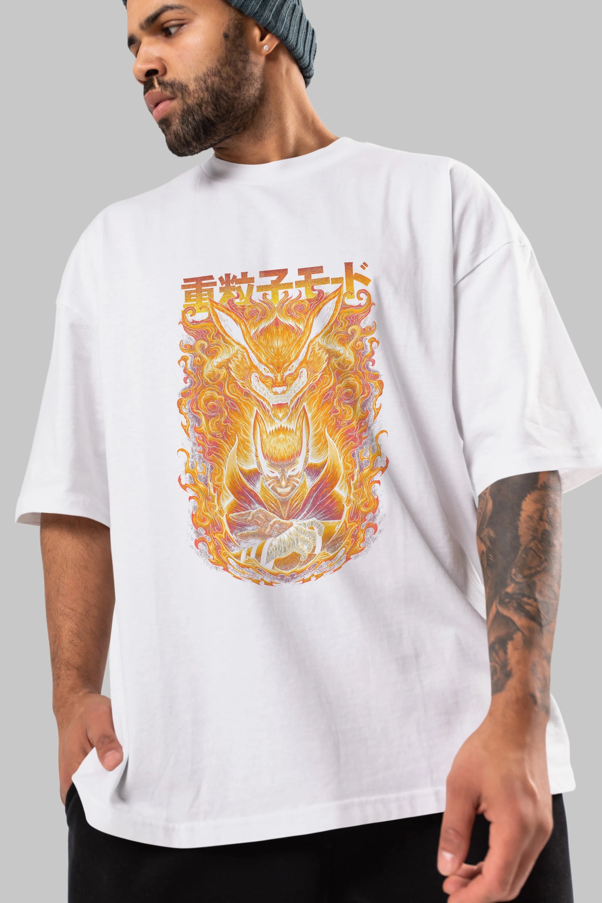 NARUTO KYUUBI 1 Anime Ön Baskılı Oversize t-shirt %100 pamuk Erkek Kadın Unisex