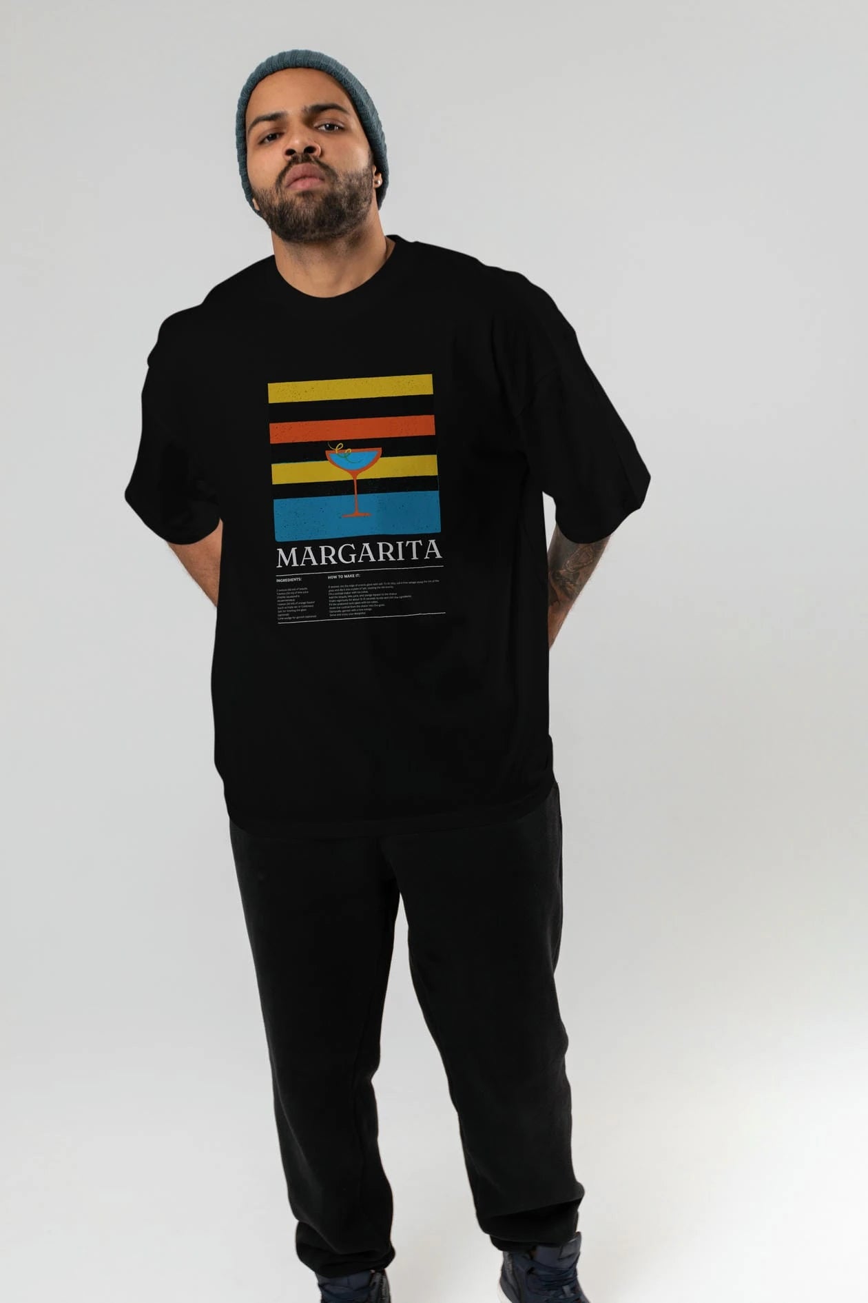 Margarita Kokteyl Ön Baskılı Oversize t-shirt Erkek Kadın %100 Pamuk Bisiklet Yaka tişort