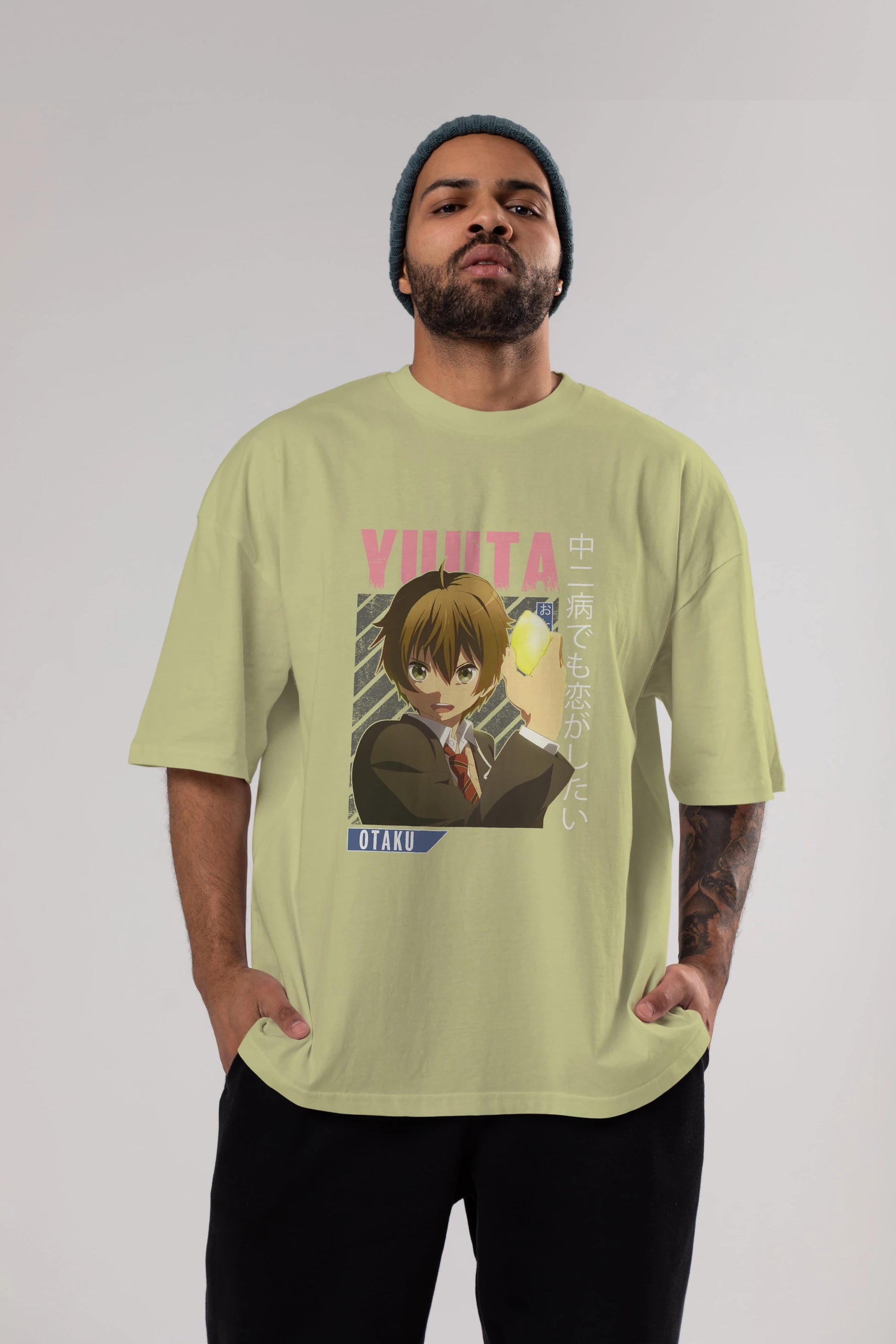 Yuuta Togashi 2 Anime Ön Baskılı Oversize t-shirt %100 pamuk Erkek Kadın Unisex