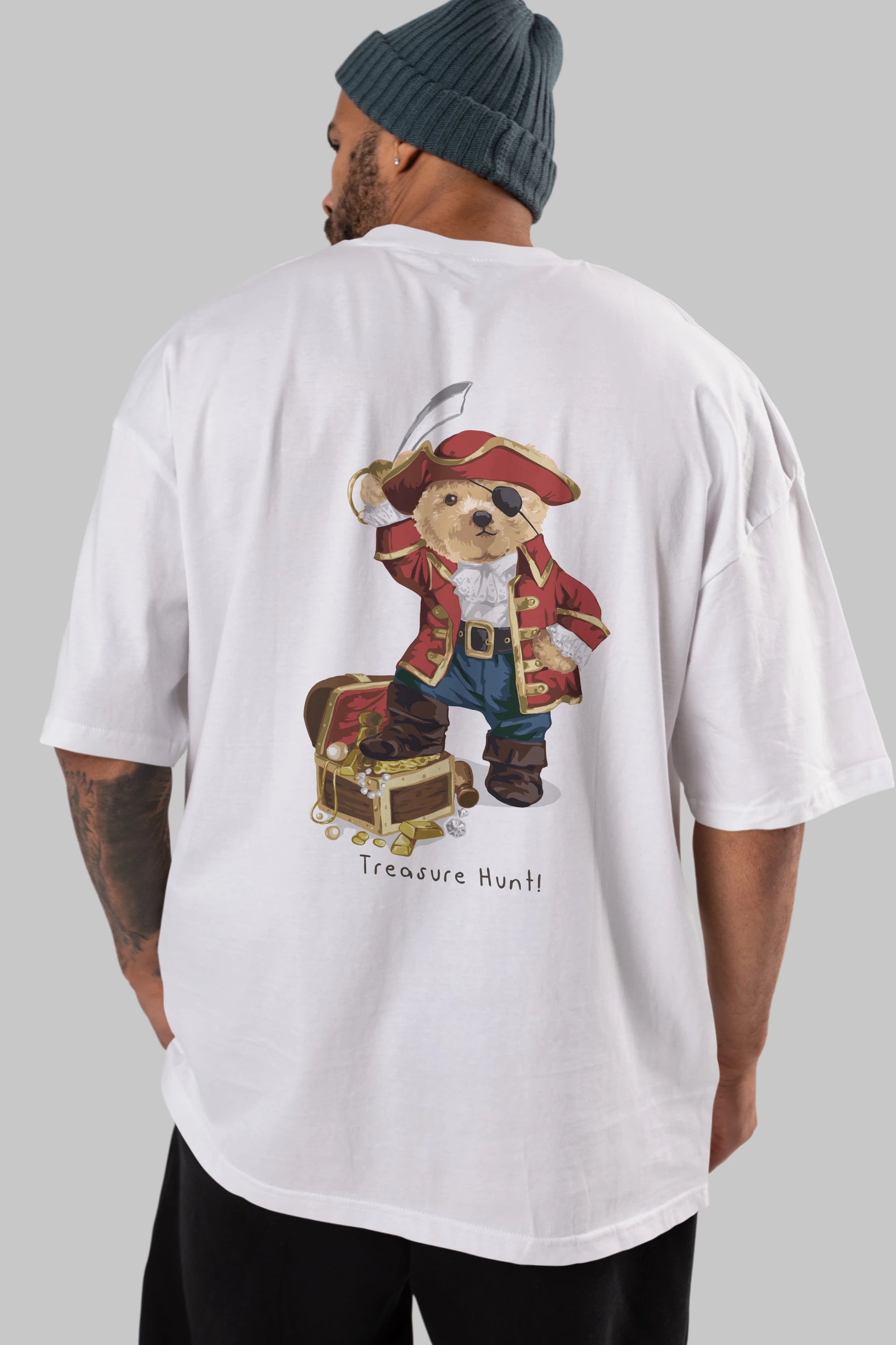 Teddy Bear Treasure Hunt Arka Baskılı Oversize t-shirt Erkek Kadın Unisex %100 Pamuk