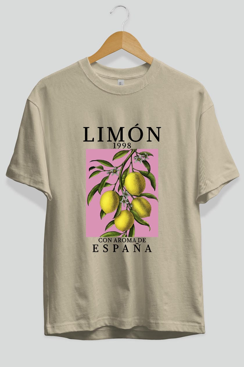 Limon Espana Ön Baskılı Oversize t-shirt Erkek Kadın Pamuk Bisiklet Yaka tişort