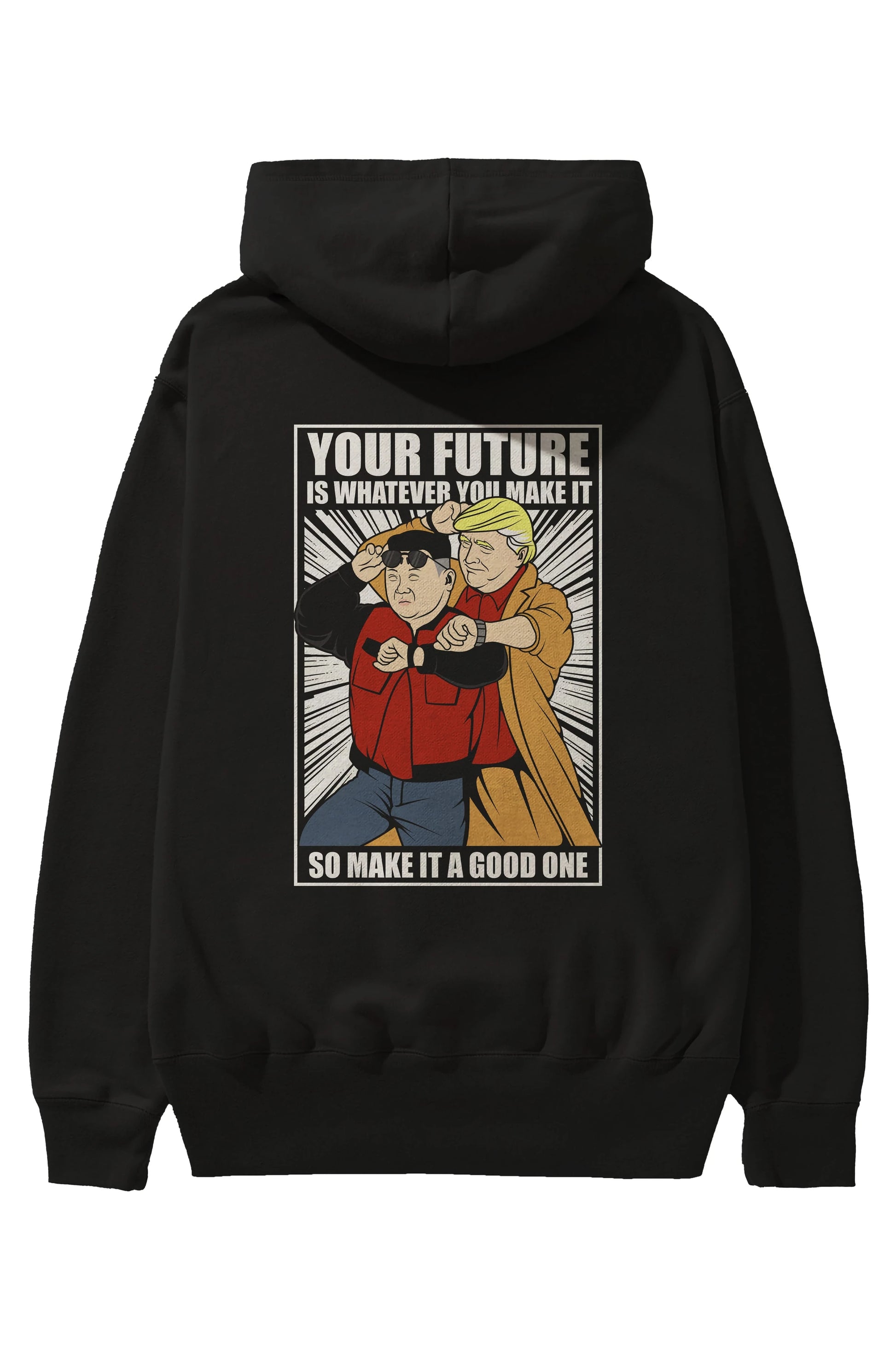 Back To The Future Jong Un Trump Arka Baskılı Hoodie Oversize Kapüşonlu Sweatshirt Erkek Kadın Unisex