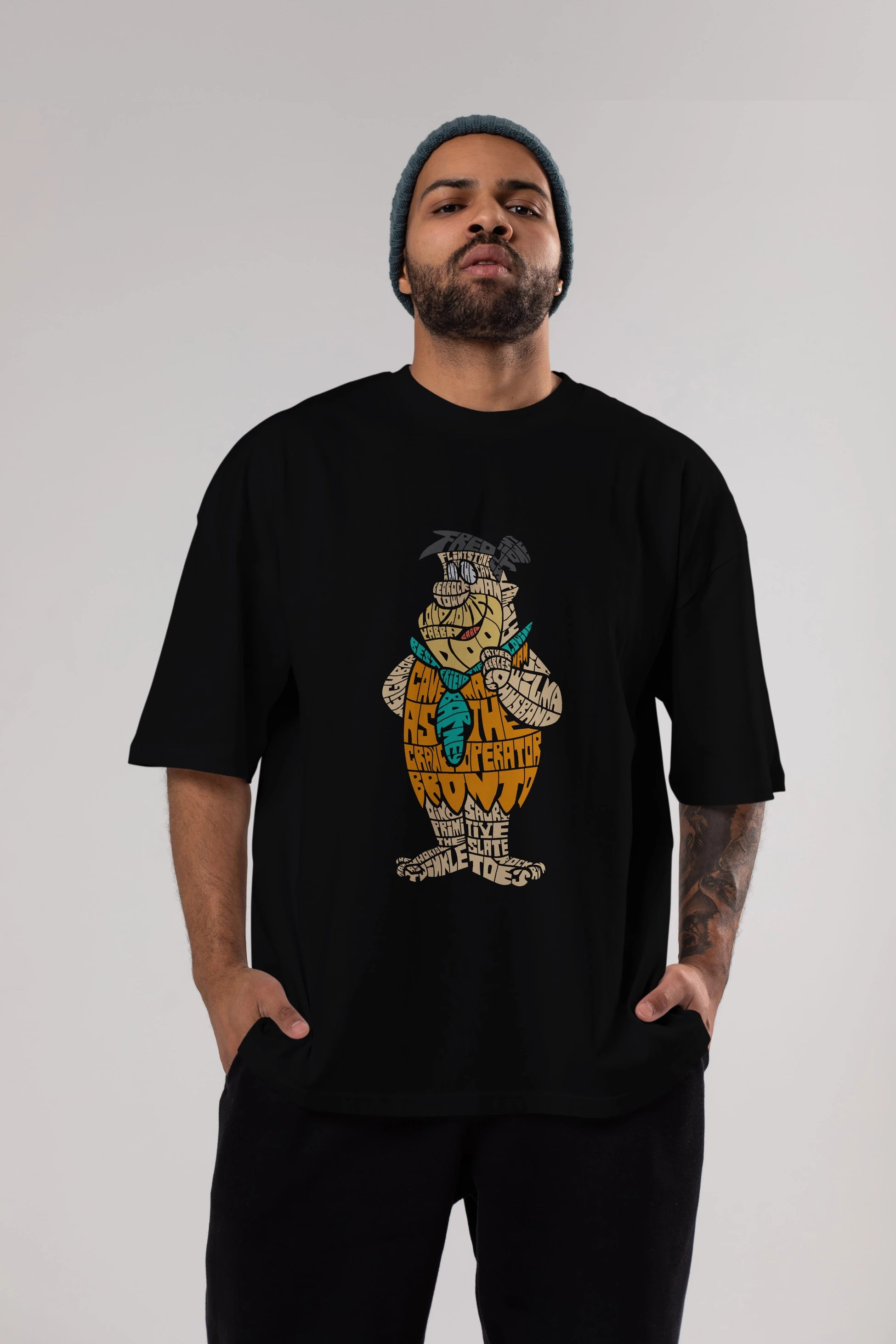 Fred Flintstone Ön Baskılı Oversize t-shirt %100 pamuk Erkek Kadın Unisex