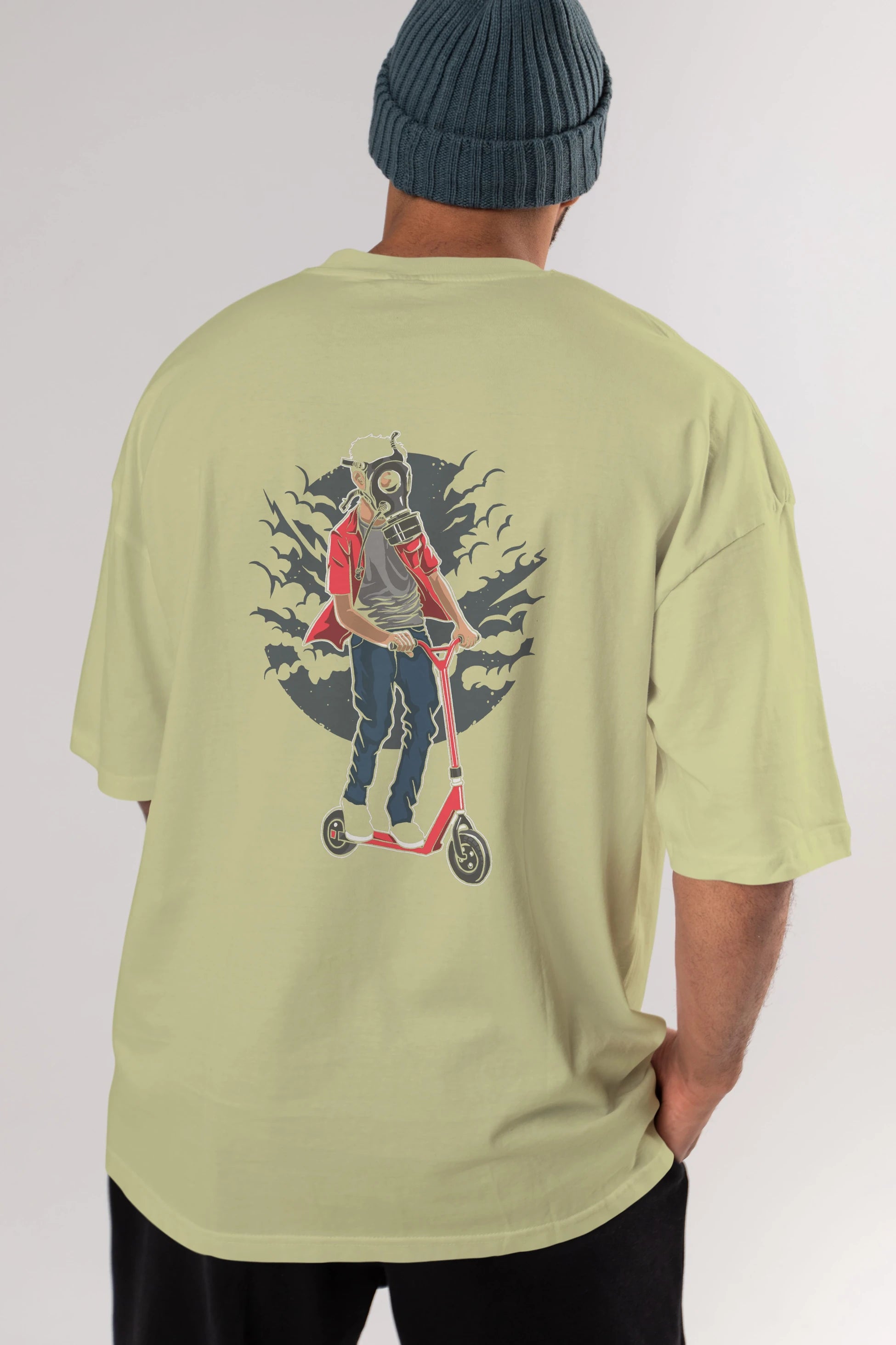 Gasmask Rider Arka Baskılı Oversize t-shirt Erkek Kadın Unisex %100 Pamuk