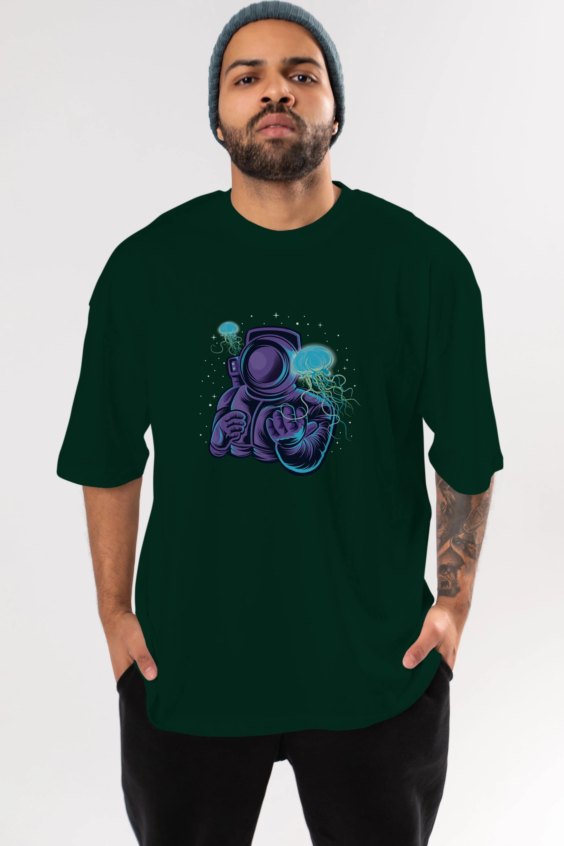 Astronaut and Jellyfish Ön Baskılı Oversize t-shirt Erkek Kadın Unisex
