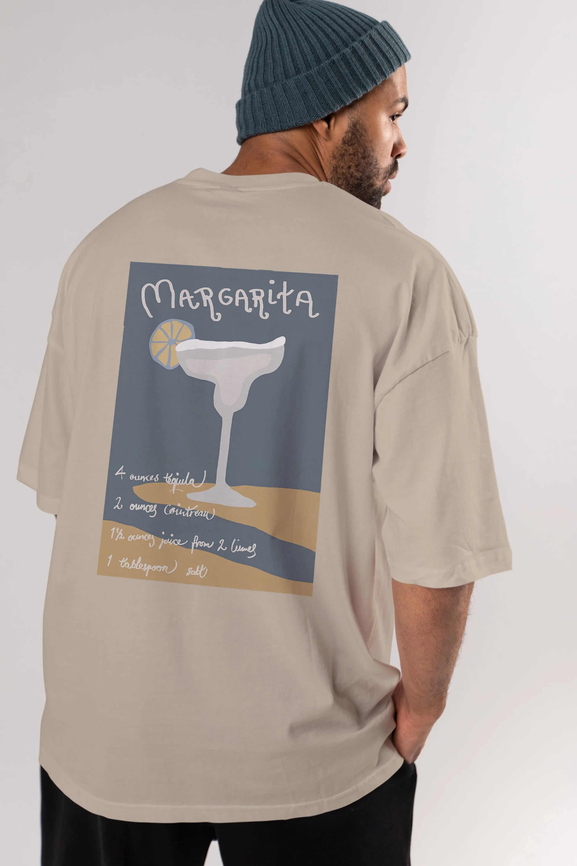Margarita 2 Arka Baskılı Oversize t-shirt Erkek Kadın Unisex %100 Pamuk Bisiklet Yaka tişort