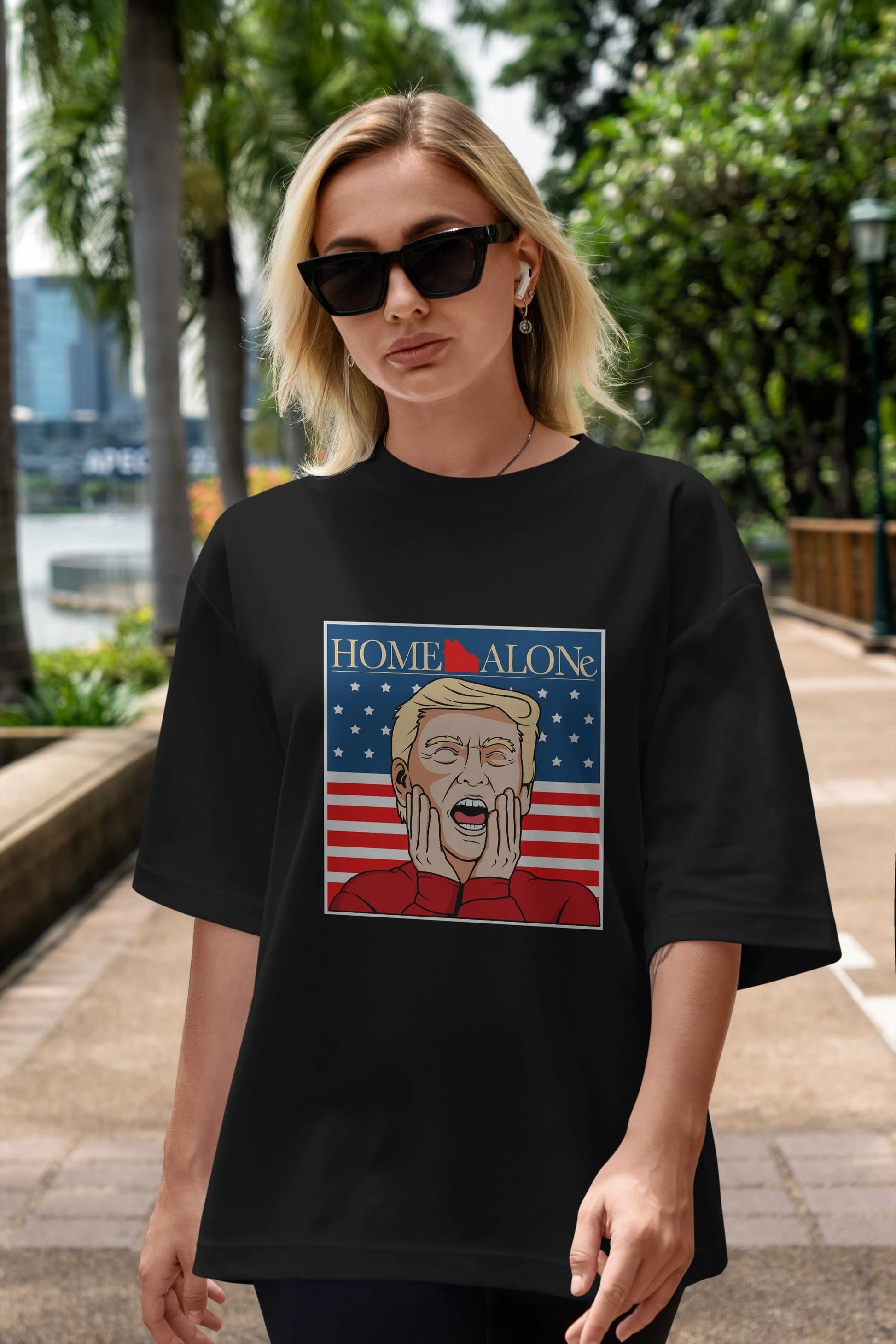 Home Alone Trump Ön Baskılı Oversize t-shirt Erkek Kadın Unisex %100 Pamuk tişort