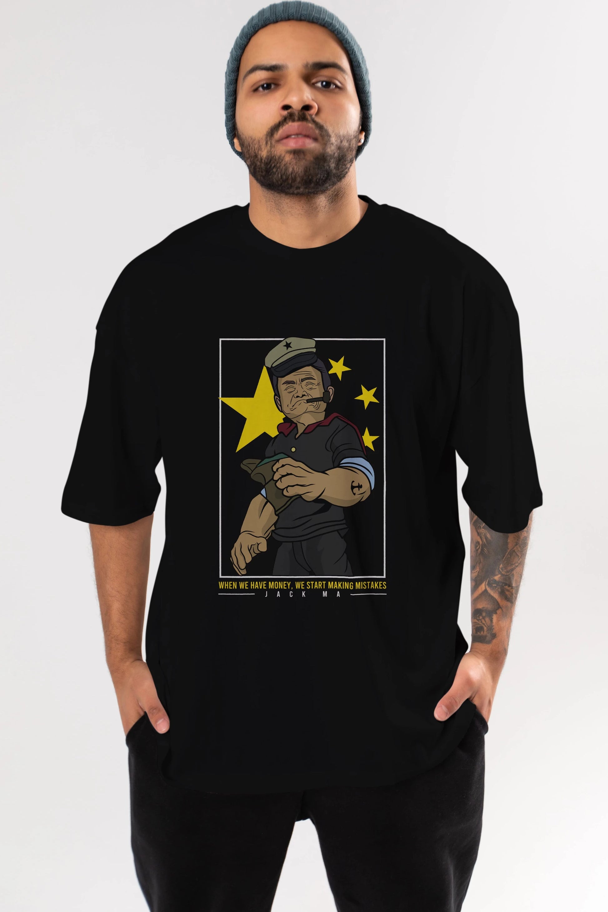 Popeye Jack Ma Ön Baskılı Oversize t-shirt Erkek Kadın Unisex %100 Pamuk tişort