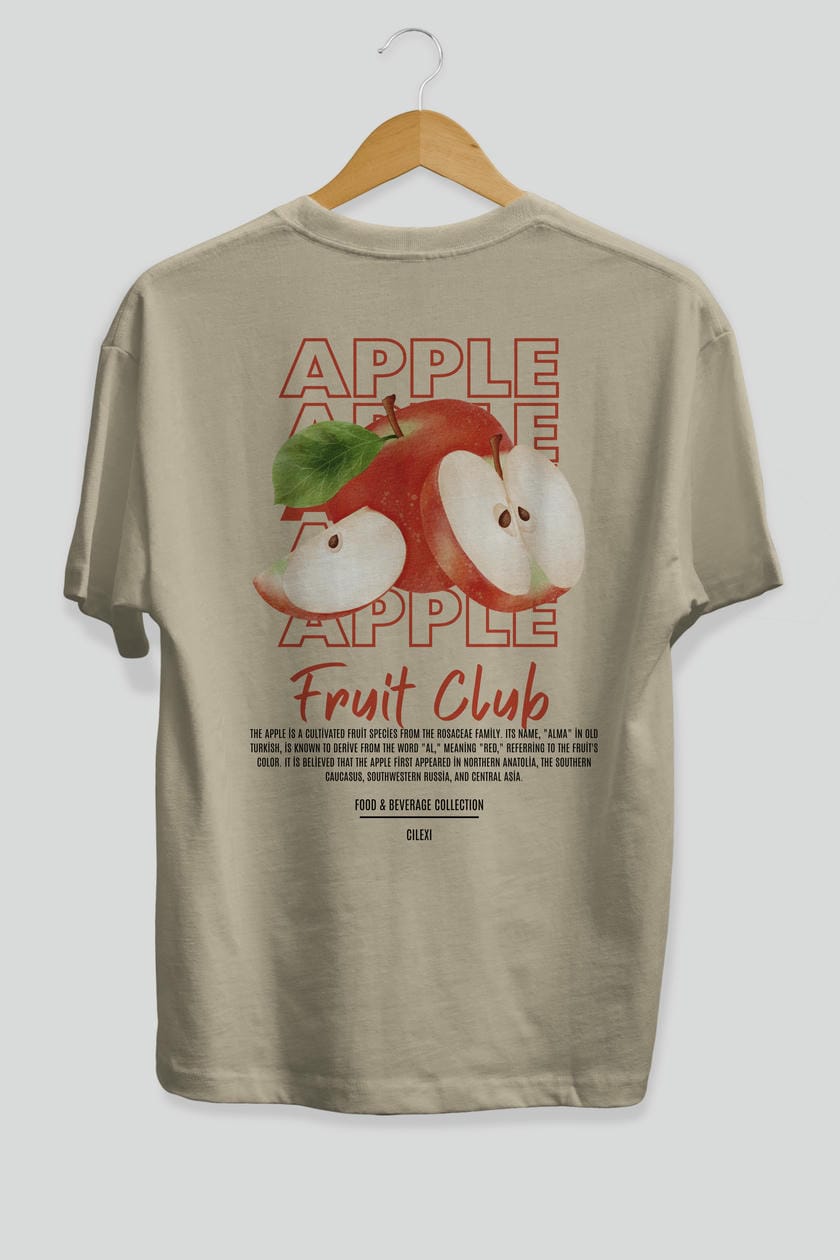 Apple Arka Baskılı Oversize t-shirt Erkek Kadın Pamuk Bisiklet Yaka tişort