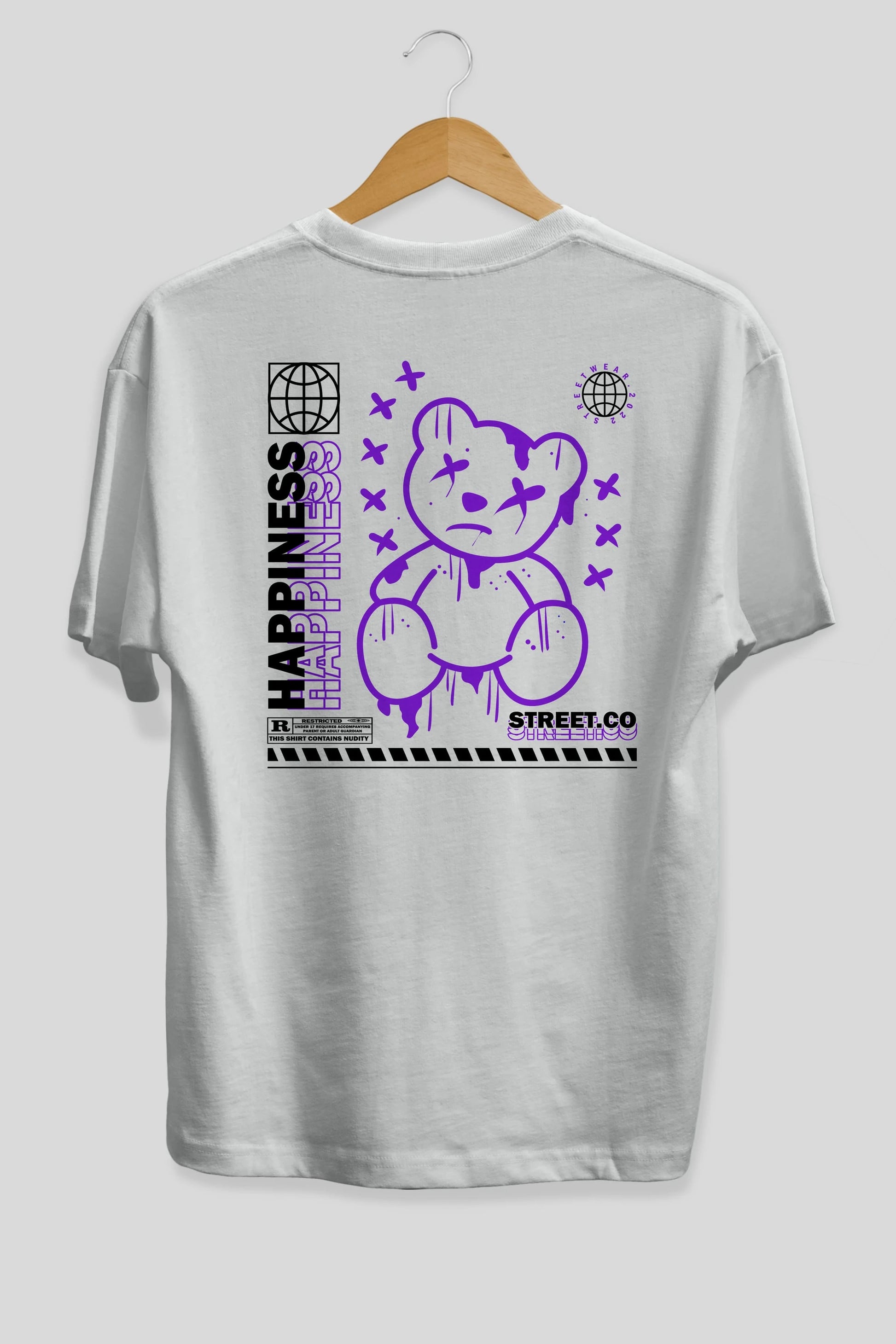 Happiness Bear 3 Arka Baskılı Oversize t-shirt Erkek Kadın Unisex