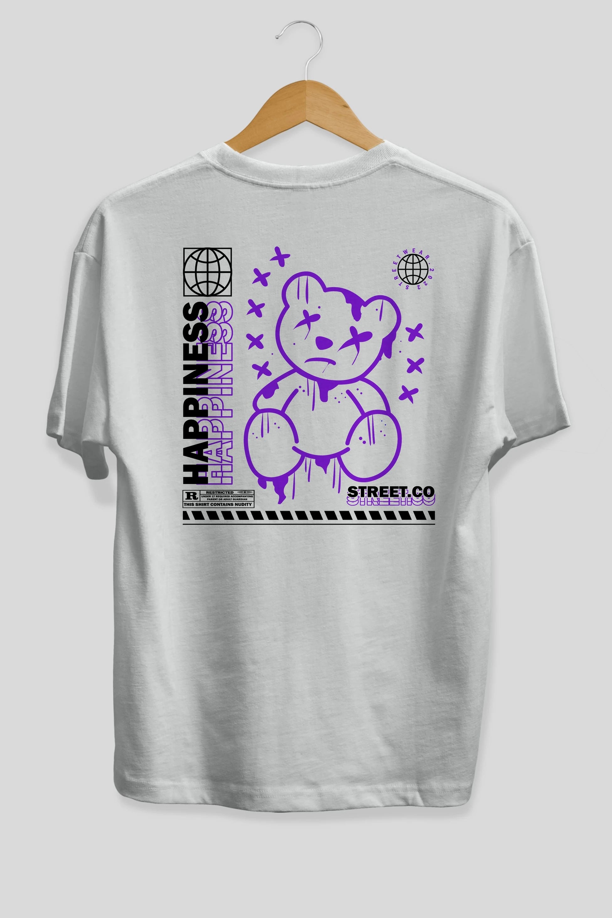 Happiness Bear 3 Arka Baskılı Oversize t-shirt Erkek Kadın Unisex