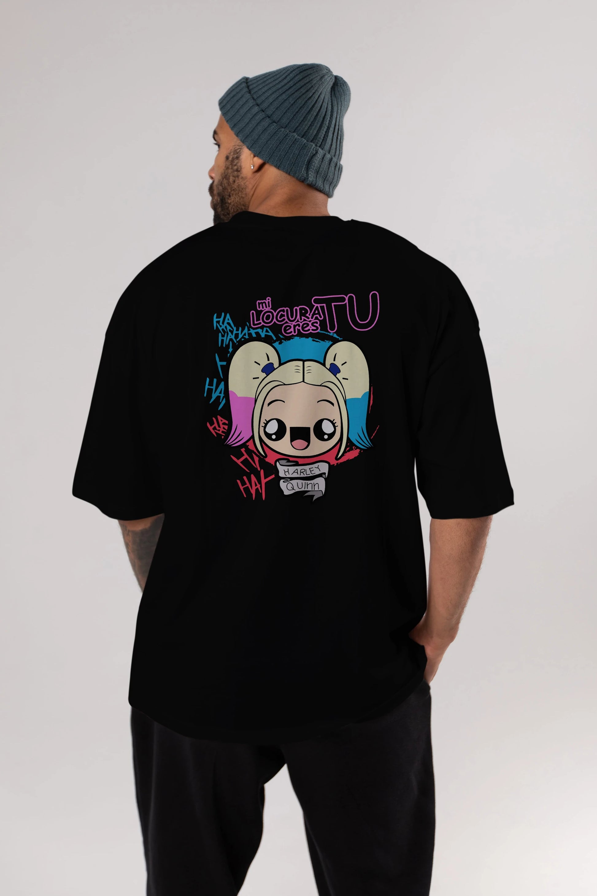 Harley Quinn Arka Baskılı Oversize t-shirt Erkek Kadın Unisex %100 Pamuk Bisiklet Yaka tişort