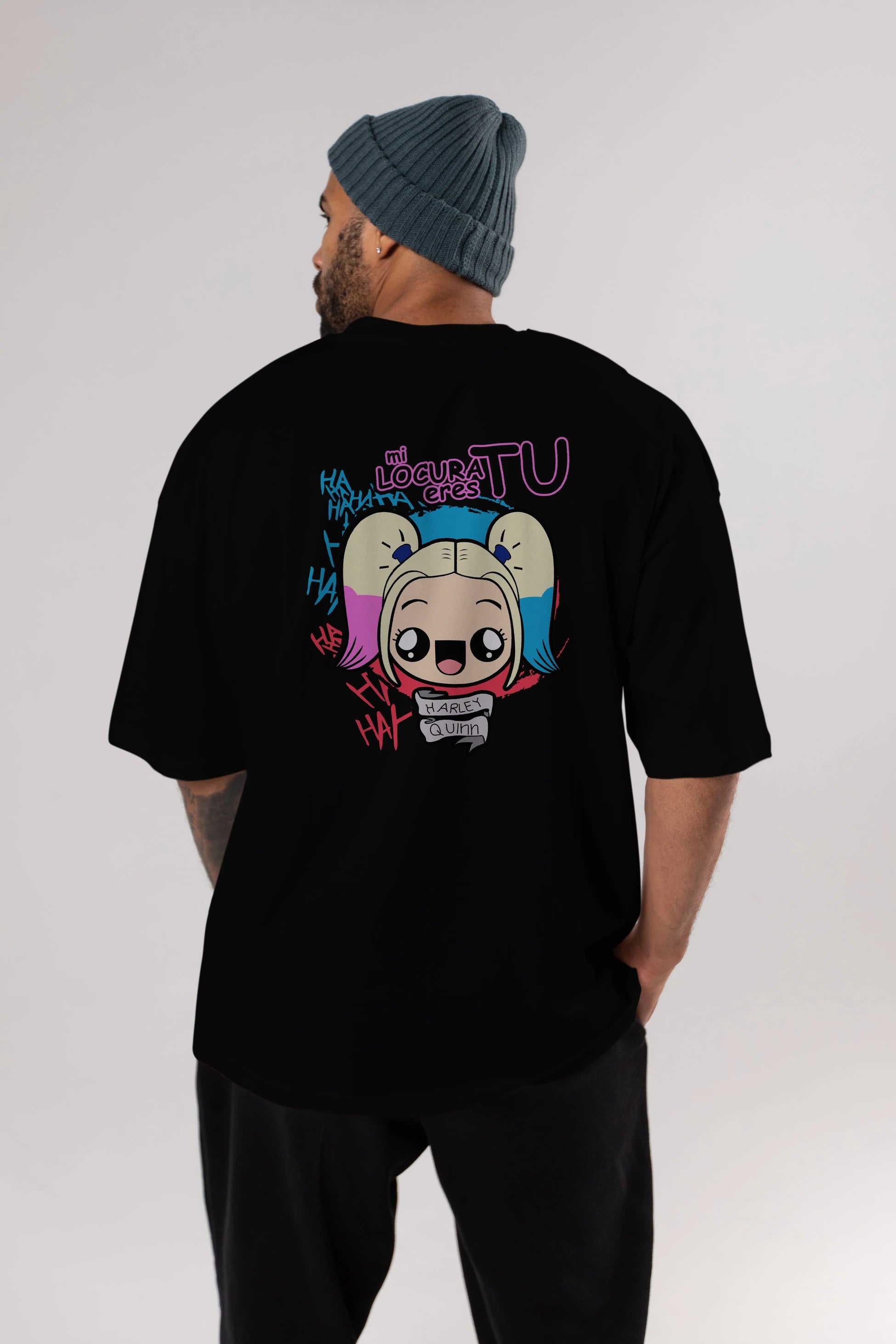 Harley Quinn Arka Baskılı Oversize t-shirt Erkek Kadın Unisex %100 Pamuk Bisiklet Yaka tişort