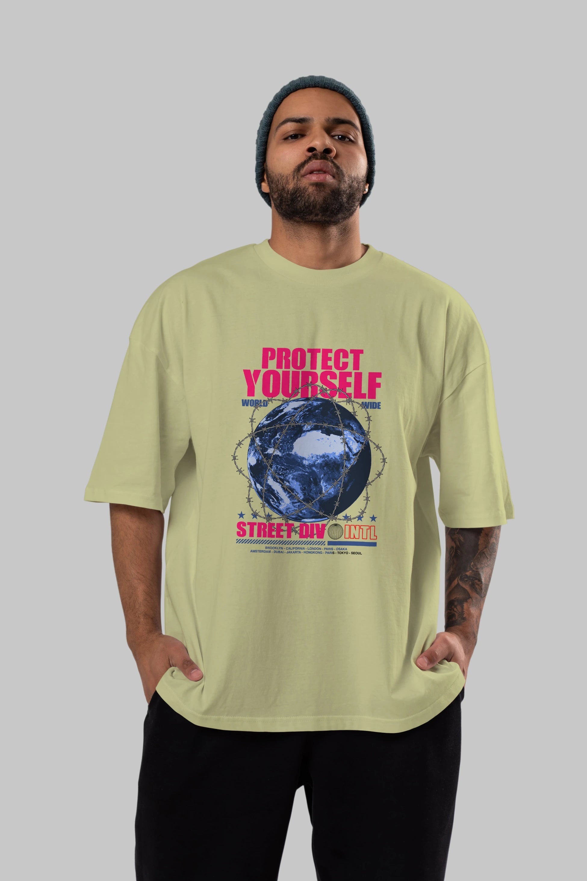 Protect Yourself Ön Baskılı Oversize t-shirt Erkek Kadın Unisex
