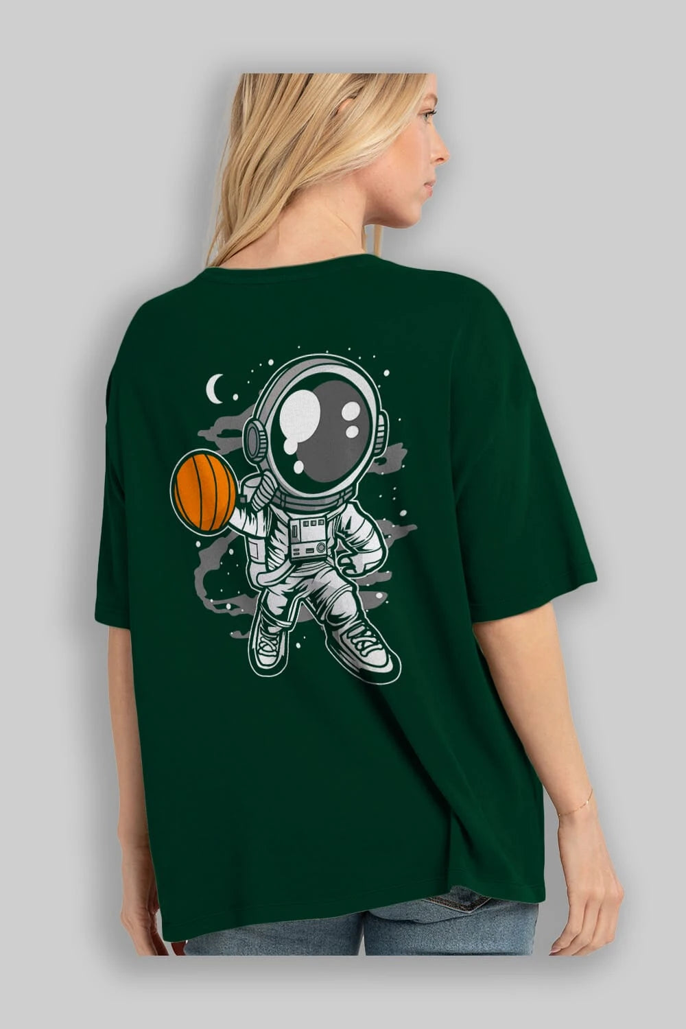 Astronaut Basketball Arka Baskılı Oversize t-shirt Erkek Kadın Unisex