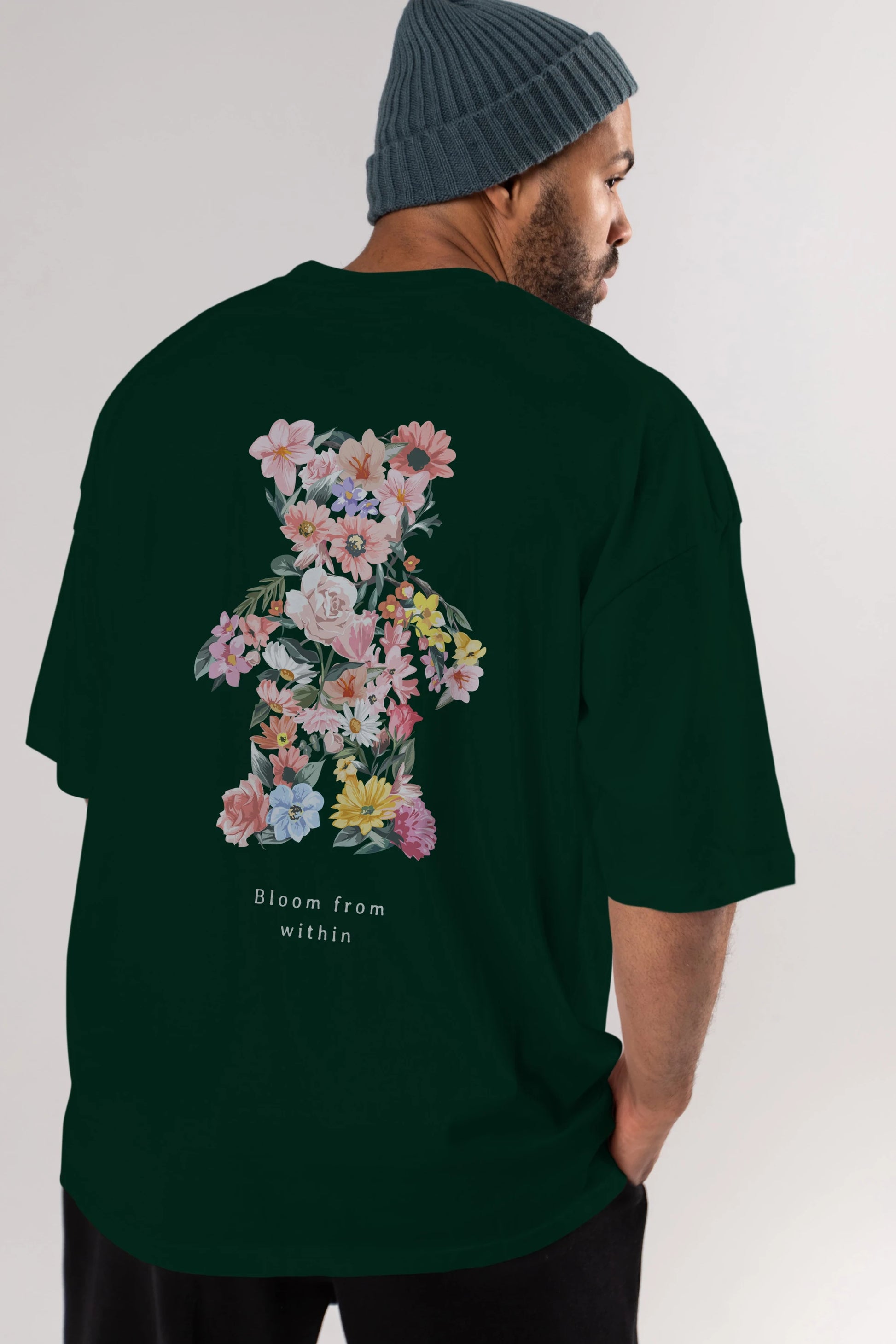 Bloom from Bear Arka Baskılı Oversize t-shirt Erkek Kadın Unisex