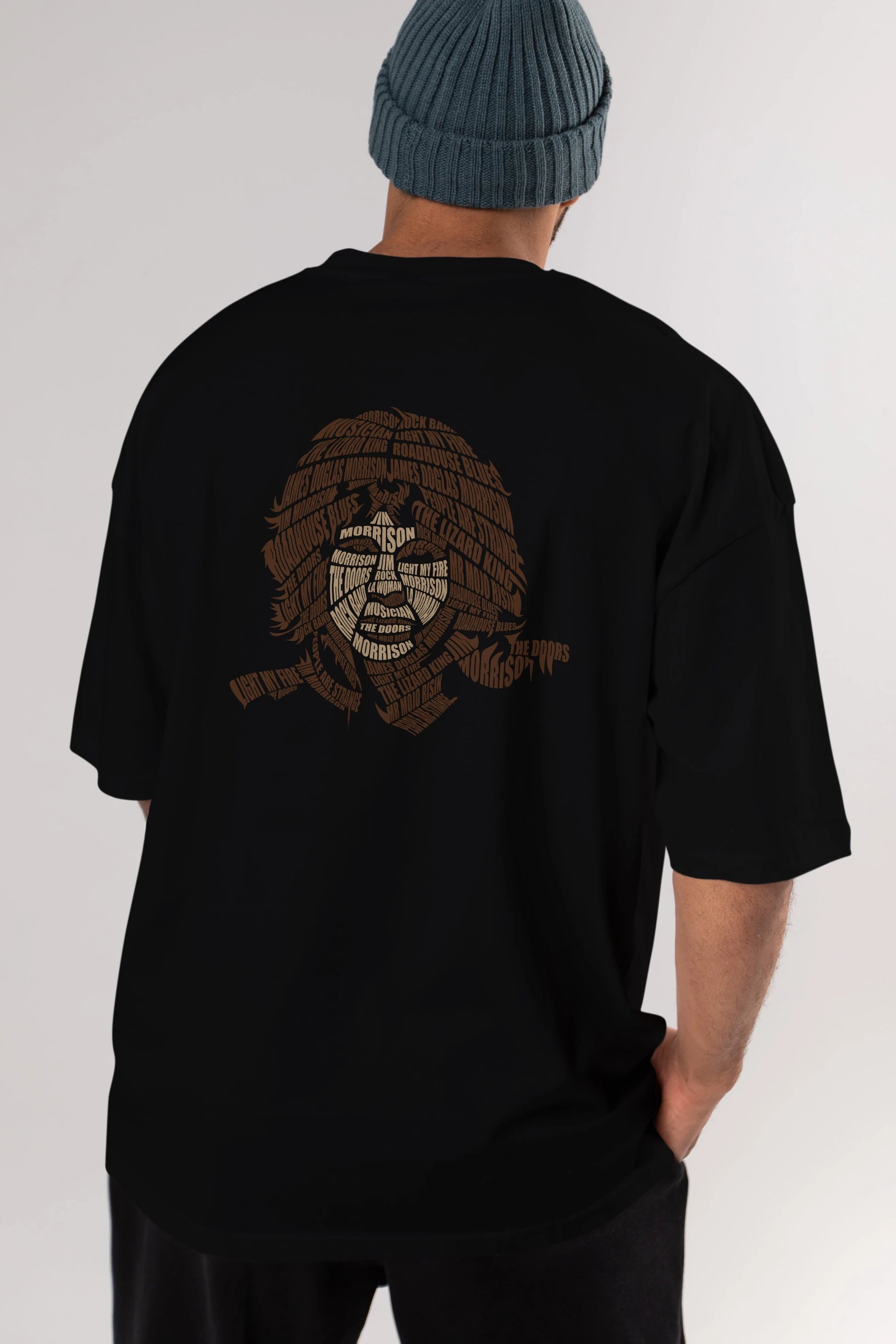 Jim Morrison Calligram Arka Baskılı Oversize t-shirt %100 pamuk Erkek Kadın Unisex