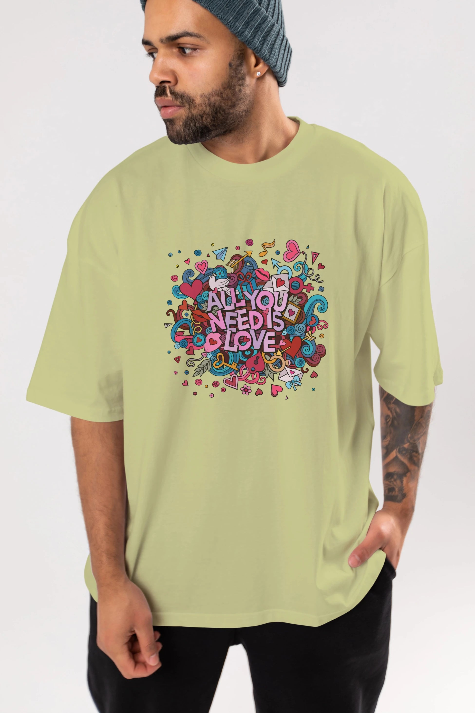 Cute Fun Colorful Heart Art Love Ön Baskılı Oversize t-shirt Erkek Kadın Unisex