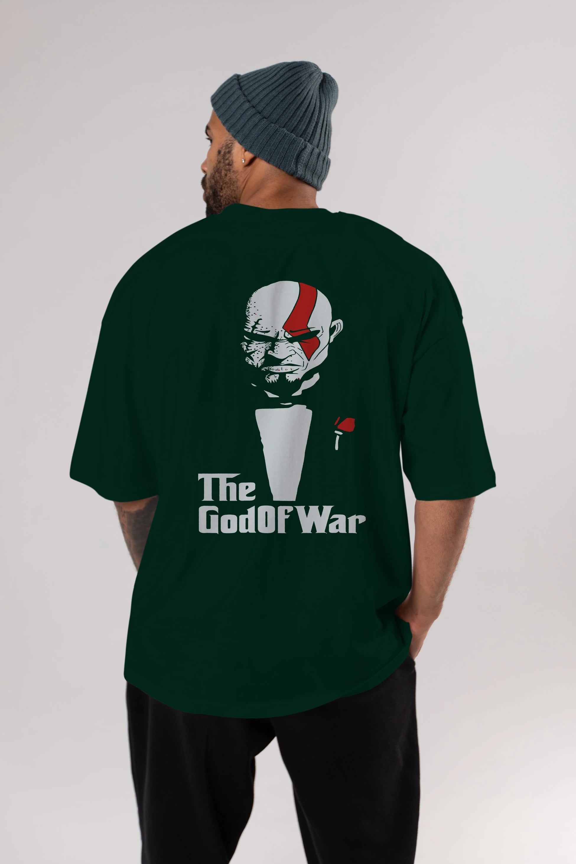 The God of War Arka Baskılı Oversize t-shirt Erkek Kadın Unisex %100 Pamuk Bisiklet Yaka tişort