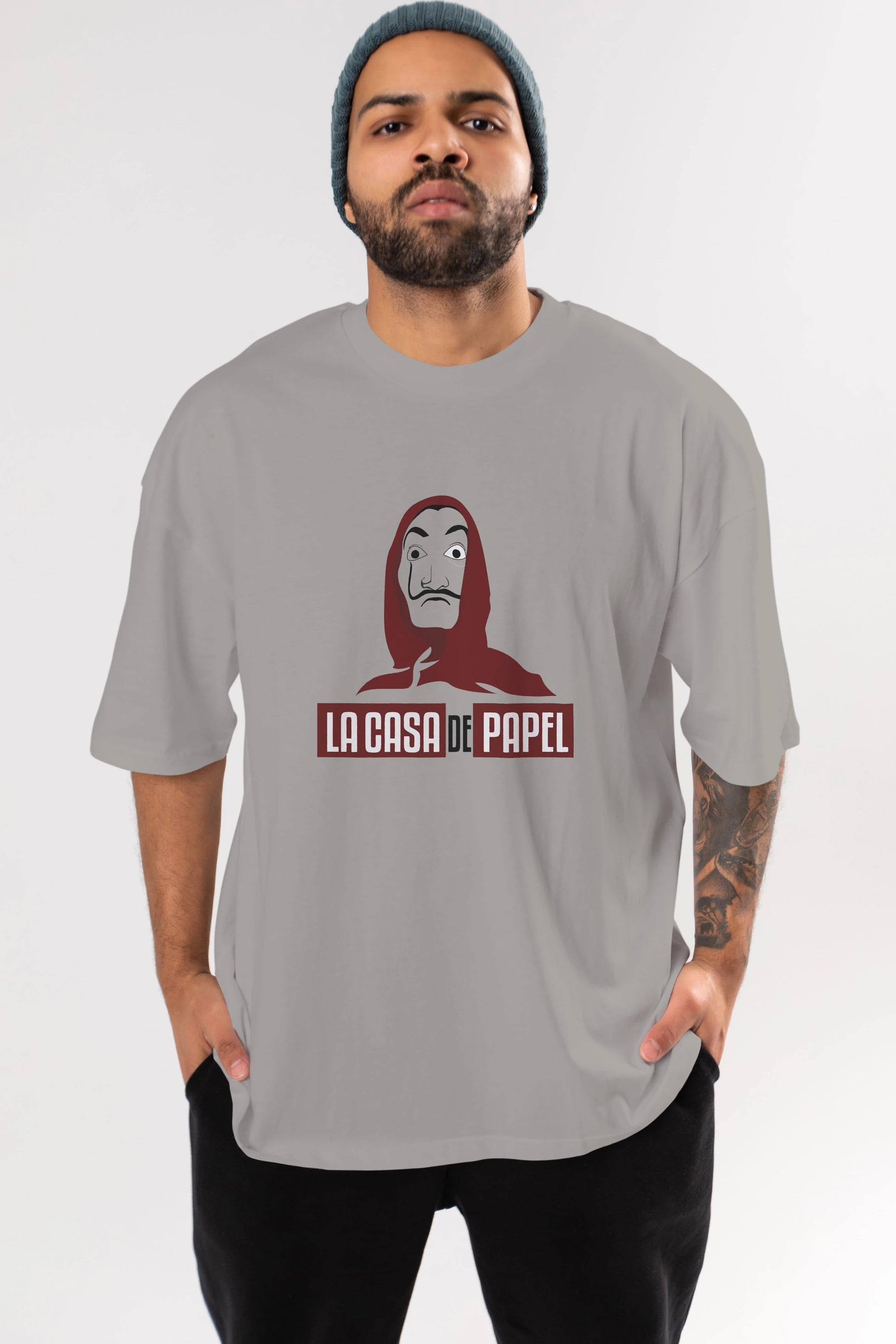 La Casa De Papel (1) Ön Baskılı Oversize t-shirt Erkek Kadın Unisex %100 Pamuk Bisiklet Yaka tişort