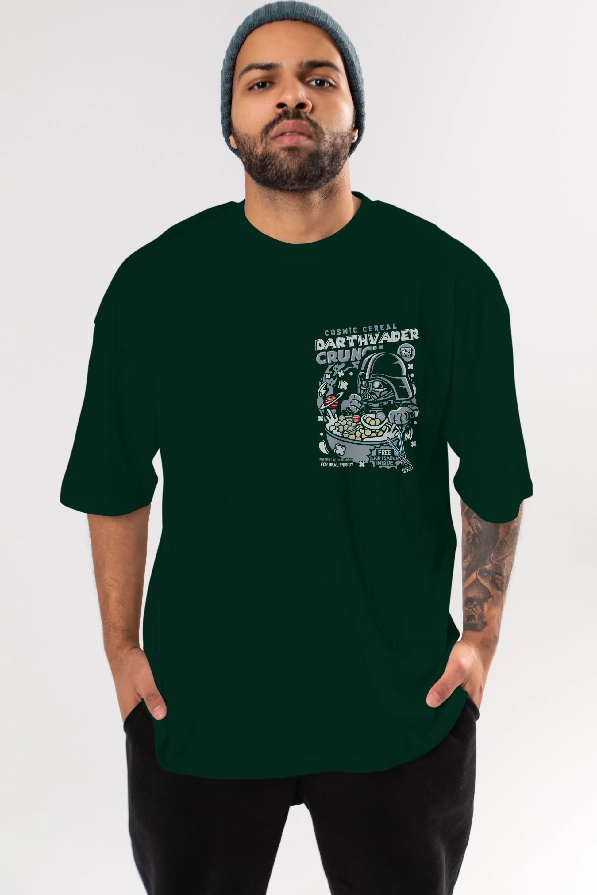 Darth Vader (2) Ön Sol Baskılı Oversize t-shirt Erkek Kadın Unisex %100 Pamuk Bisiklet Yaka tişort