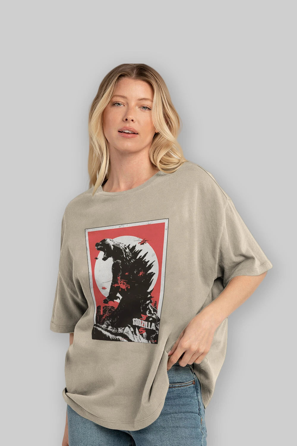 Godzilla (2) Ön Baskılı Oversize t-shirt Erkek Kadın Unisex %100 Pamuk Bisiklet Yaka tişort