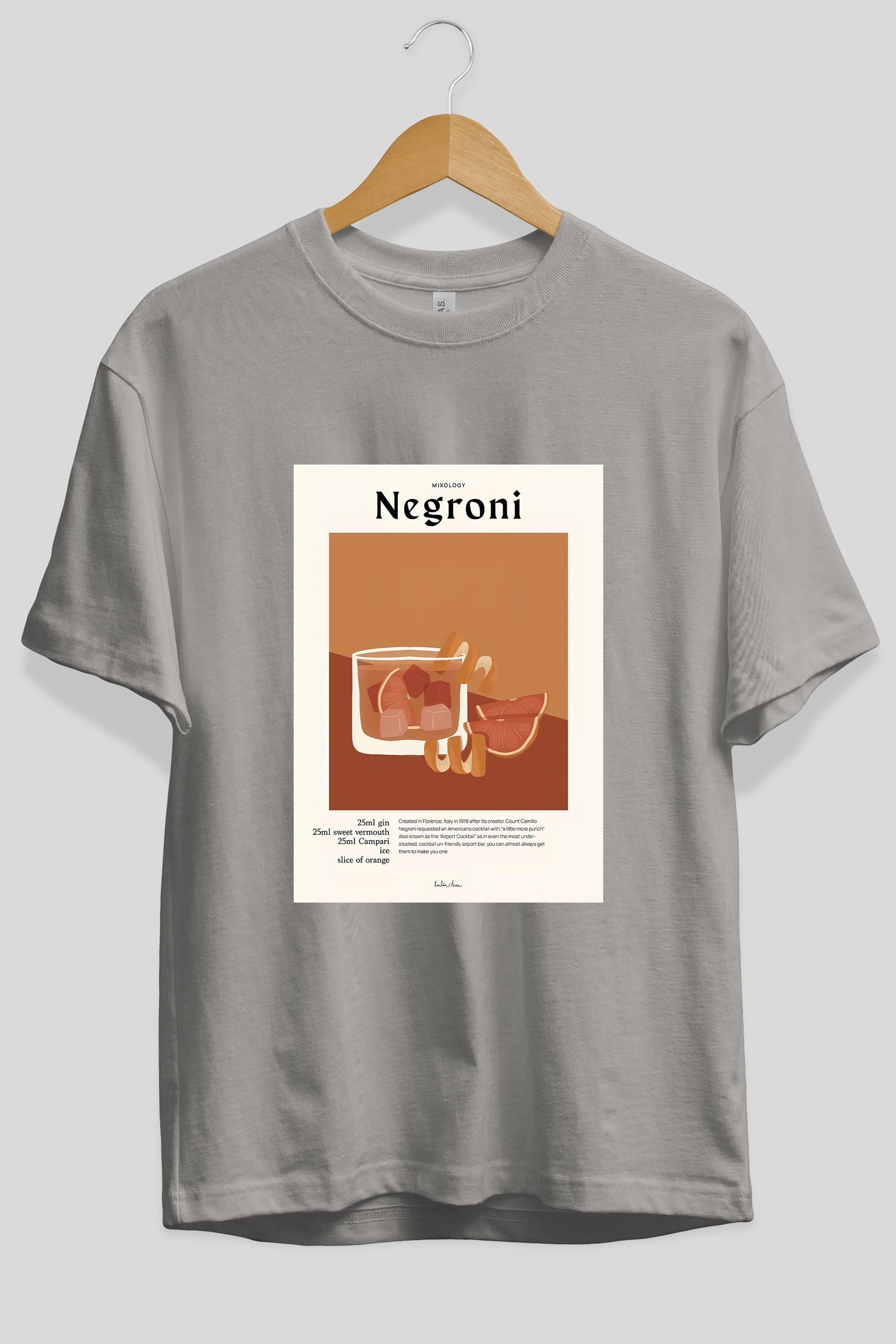Mixology Negroni Ön Baskılı Oversize t-shirt Erkek Kadın Unisex %100 Pamuk Bisiklet Yaka tişort