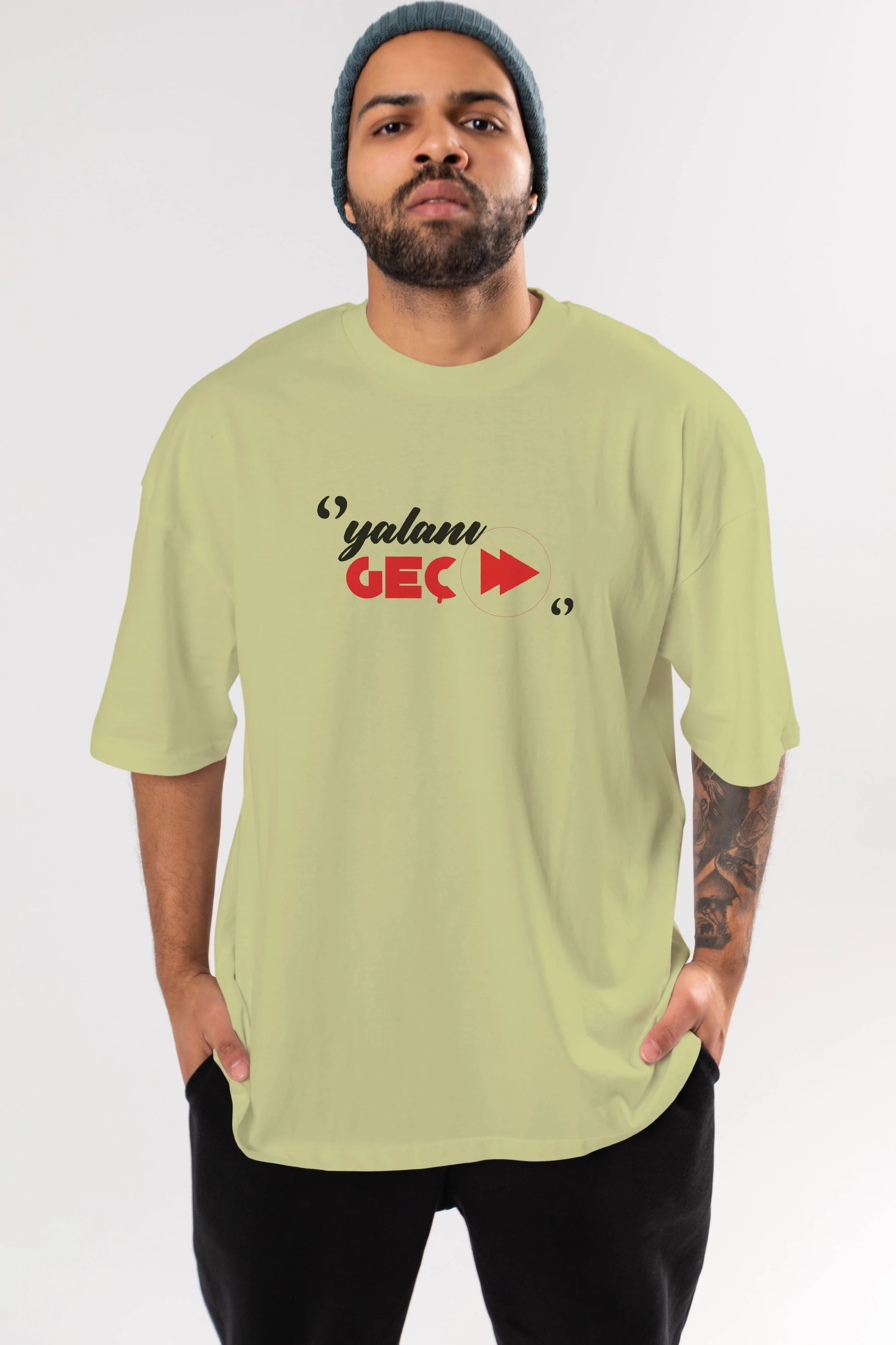 Yalanı Geç Ön Baskılı Oversize t-shirt %100 pamuk Erkek Kadın Unisex