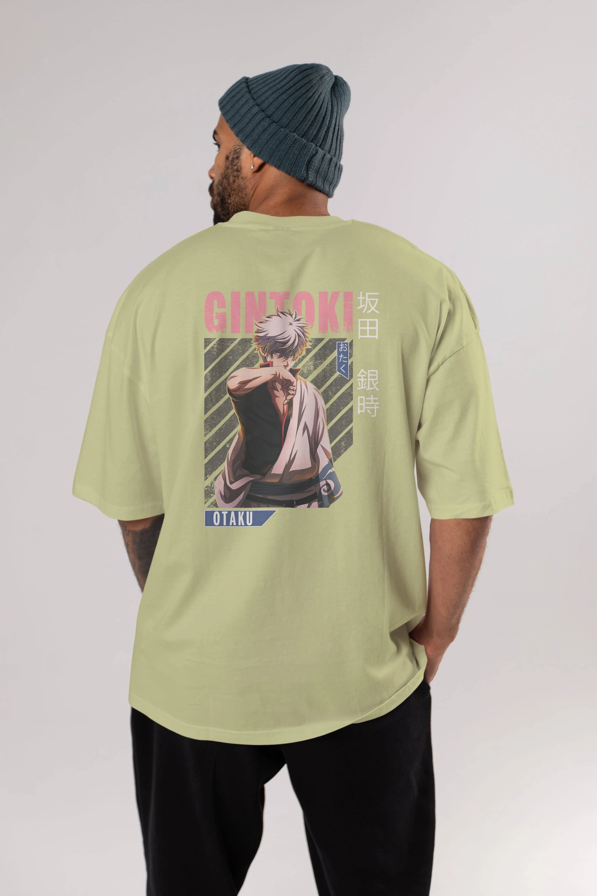 Gintoki Sakata Anime Arka Baskılı Oversize t-shirt Erkek Kadın Unisex