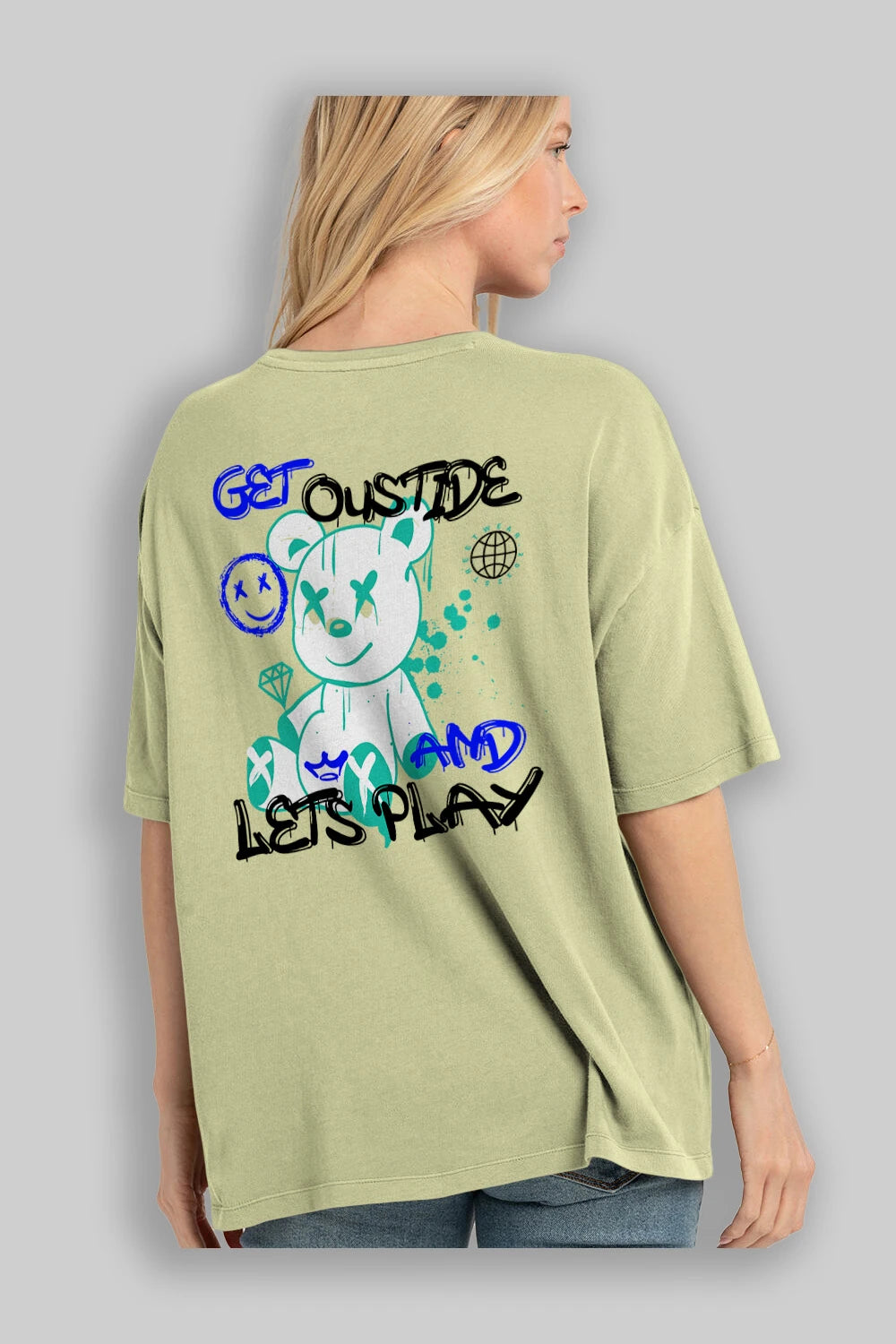 Get Outside Bear Arka Baskılı Oversize t-shirt Erkek Kadın Unisex