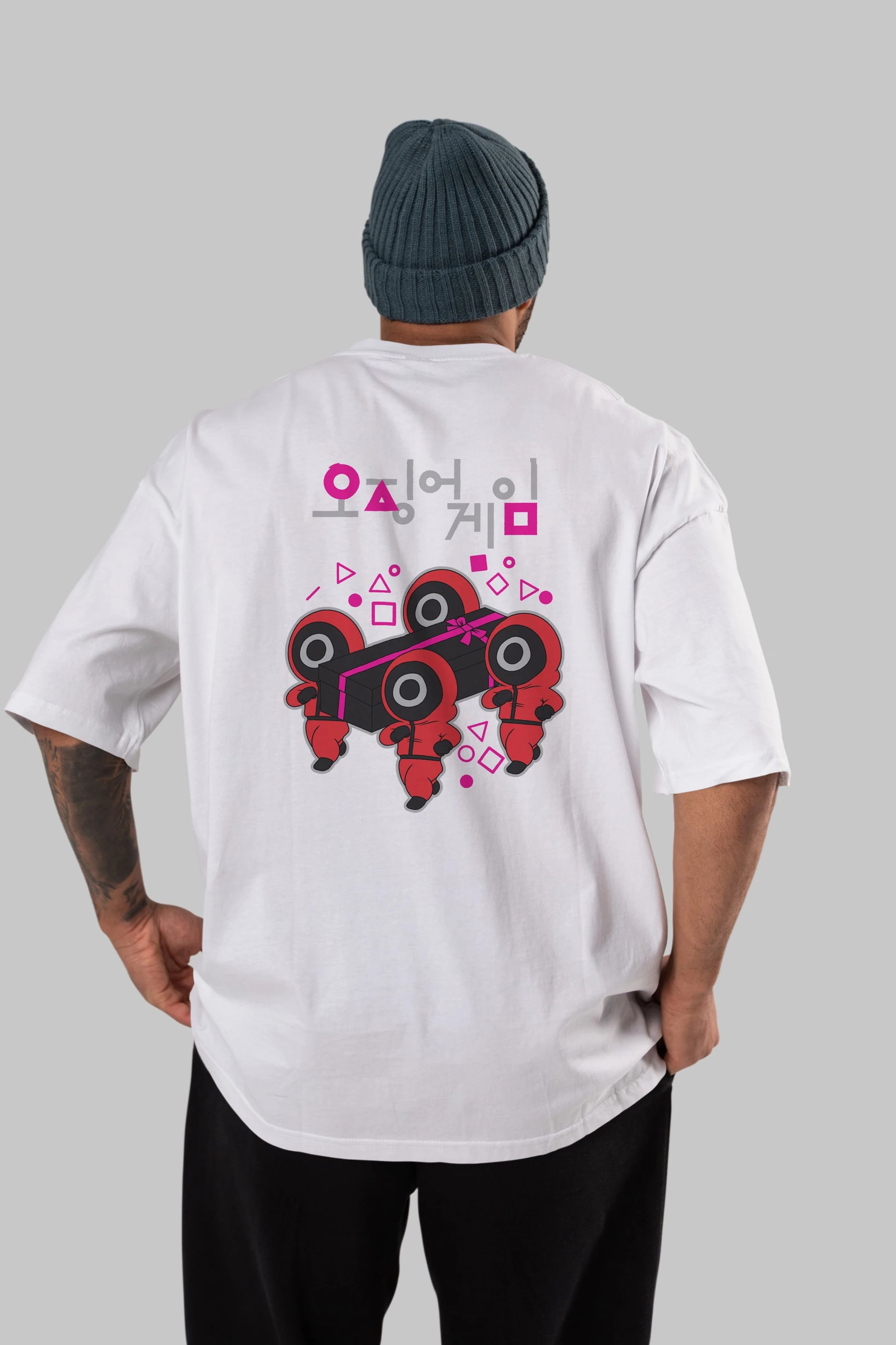 Squid Game (6) Arka Baskılı Oversize t-shirt Erkek Kadın Unisex %100 Pamuk Bisiklet Yaka tişort