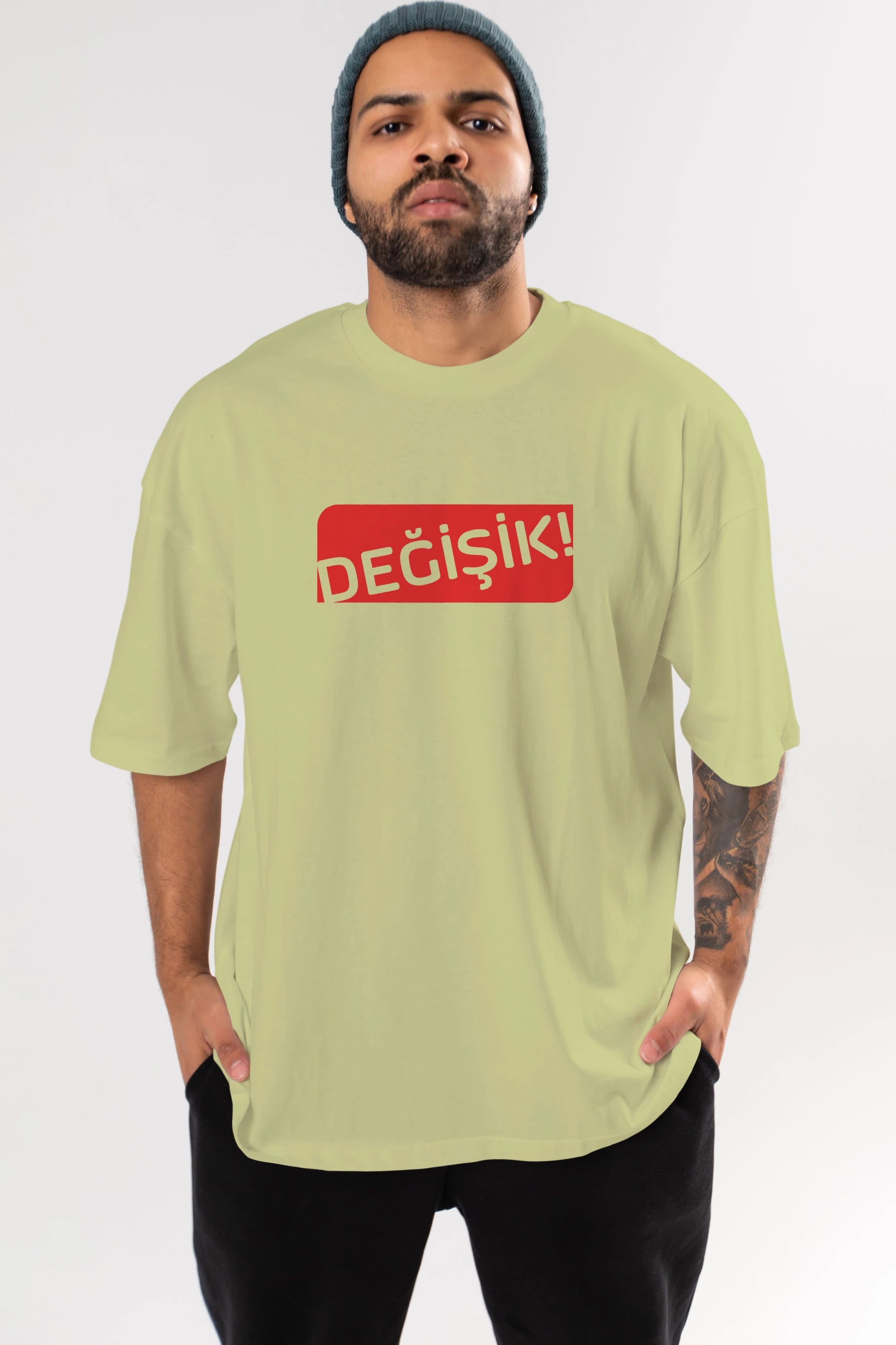 Değişik Ön Baskılı Oversize t-shirt %100 pamuk Erkek Kadın Unisex
