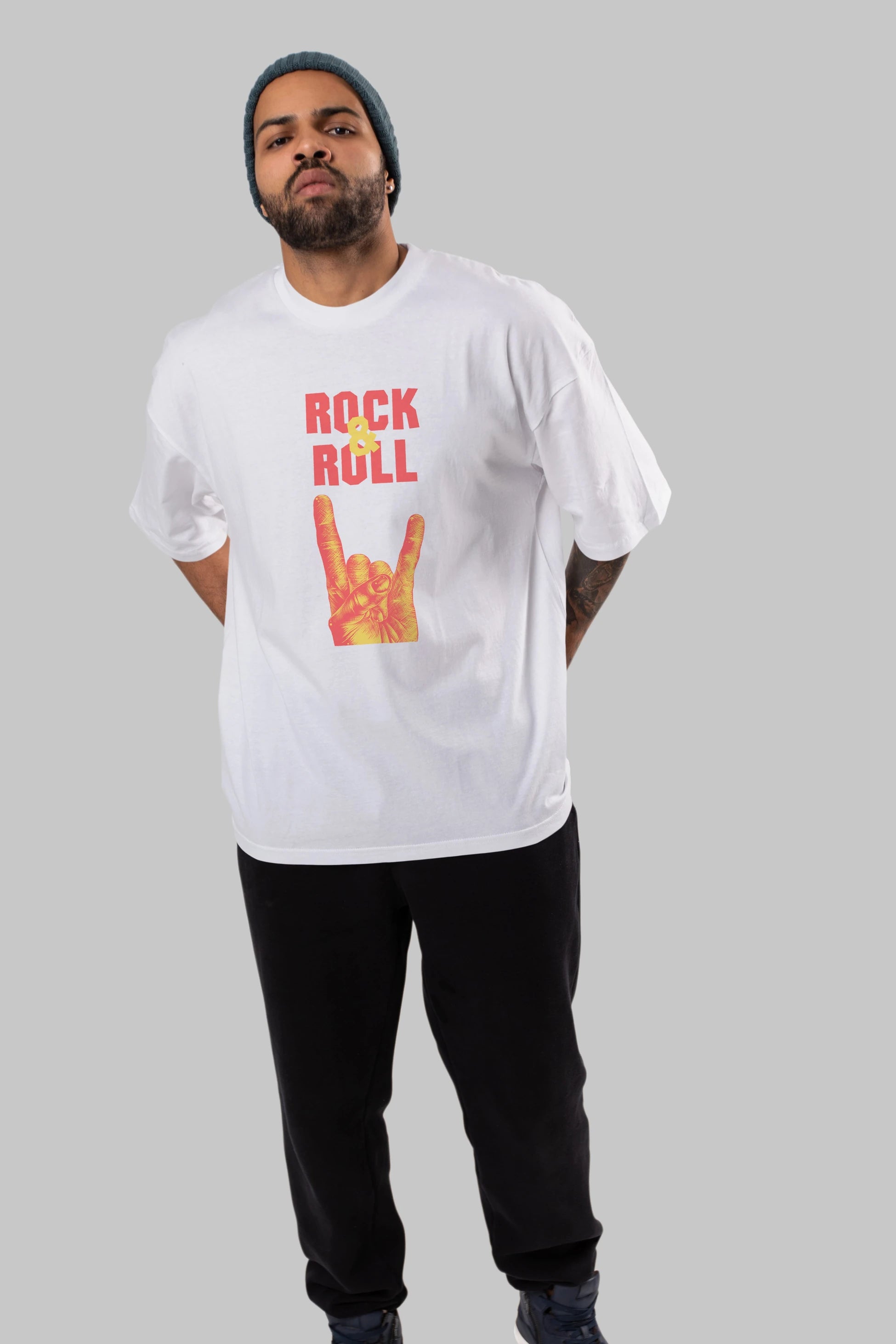 Rock & Roll Yazılı Ön Baskılı Oversize t-shirt Erkek Kadın Unisex