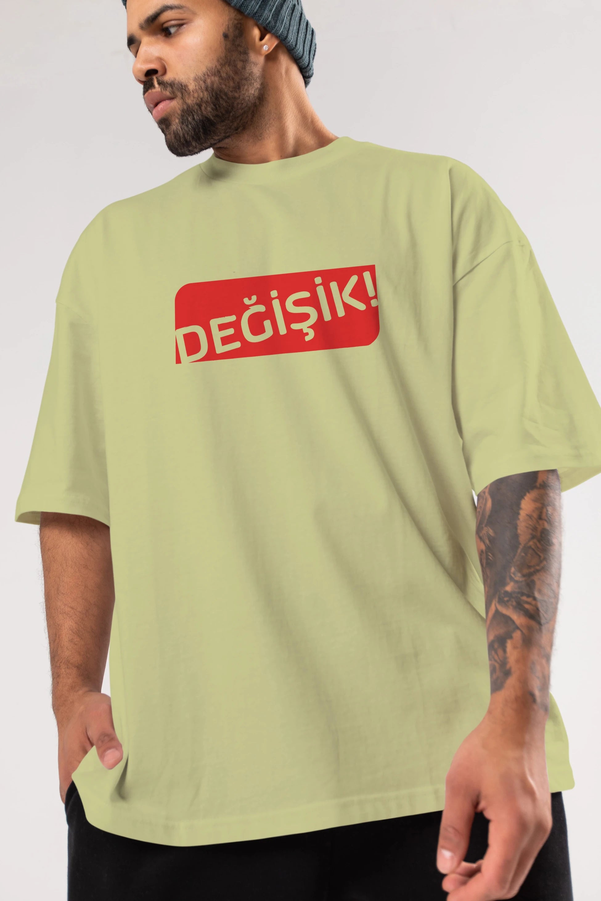 Değişik Ön Baskılı Oversize t-shirt %100 pamuk Erkek Kadın Unisex