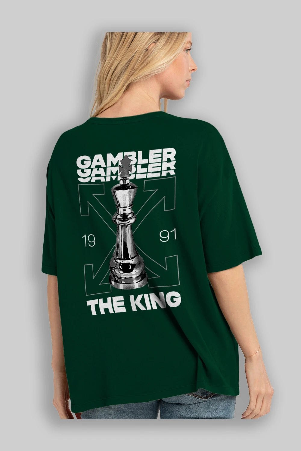 Gambler The King Arka Baskılı Oversize t-shirt Erkek Kadın Unisex
