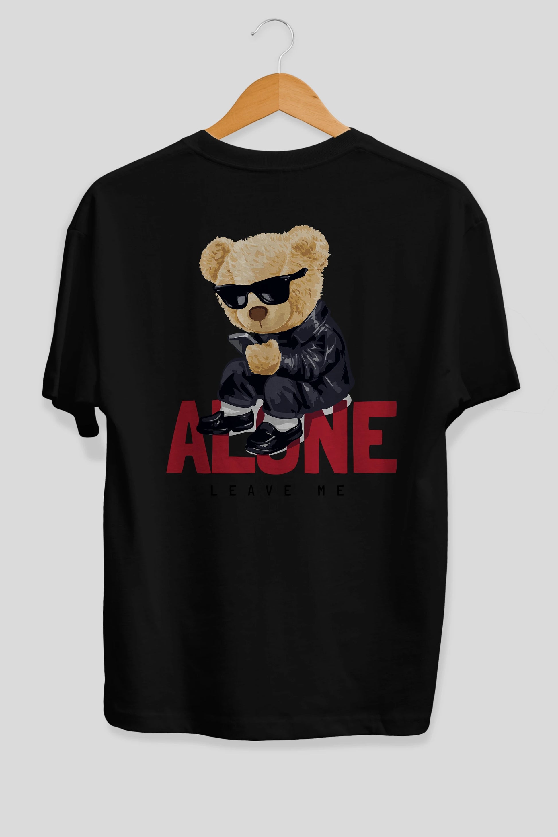 Teddy Bear Alone Arka Baskılı Oversize t-shirt Erkek Kadın Unisex %100 Pamuk