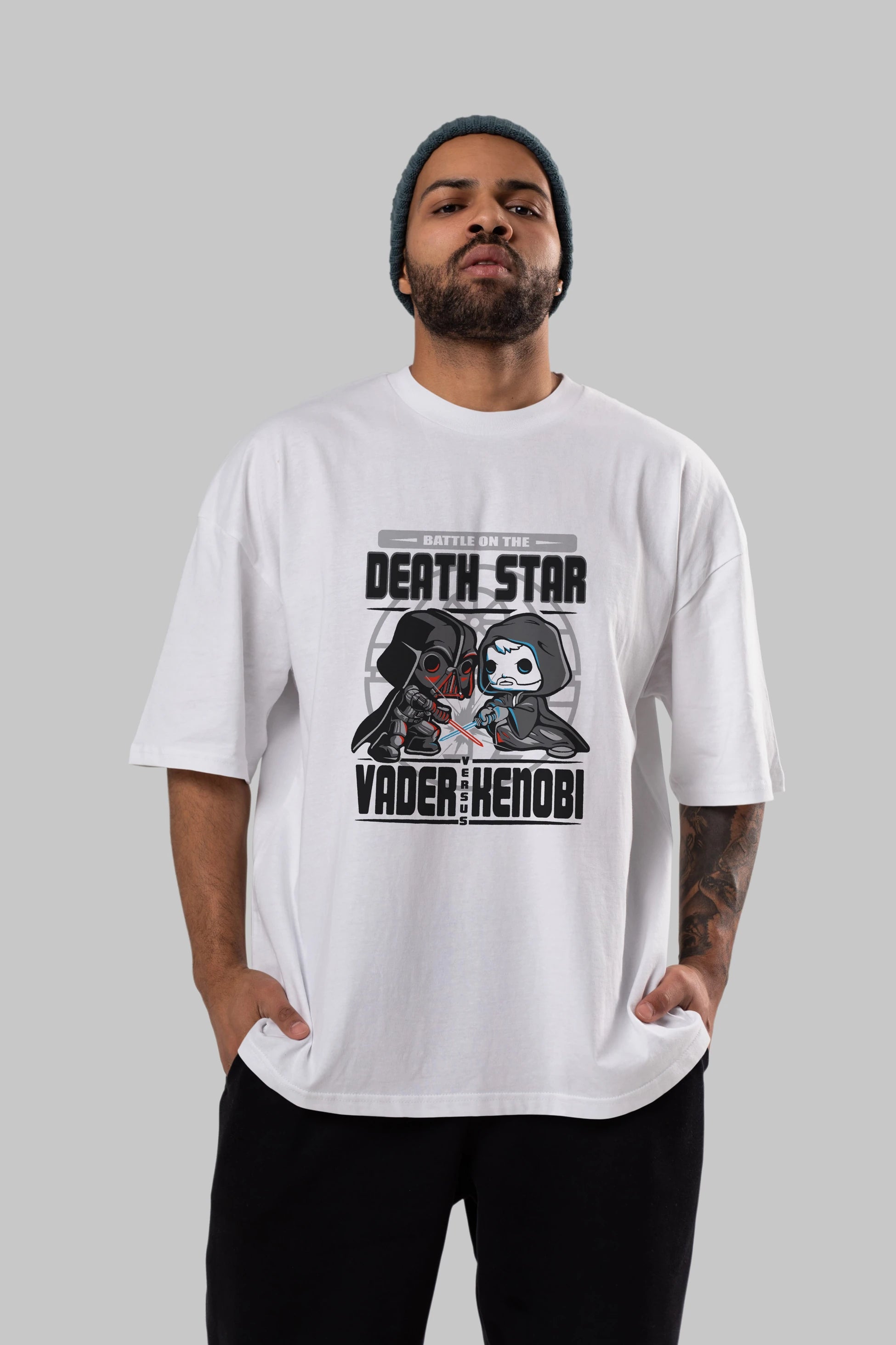 Vader Kenobi Ön Baskılı Oversize t-shirt Erkek Kadın Unisex %100 Pamuk Bisiklet Yaka tişort