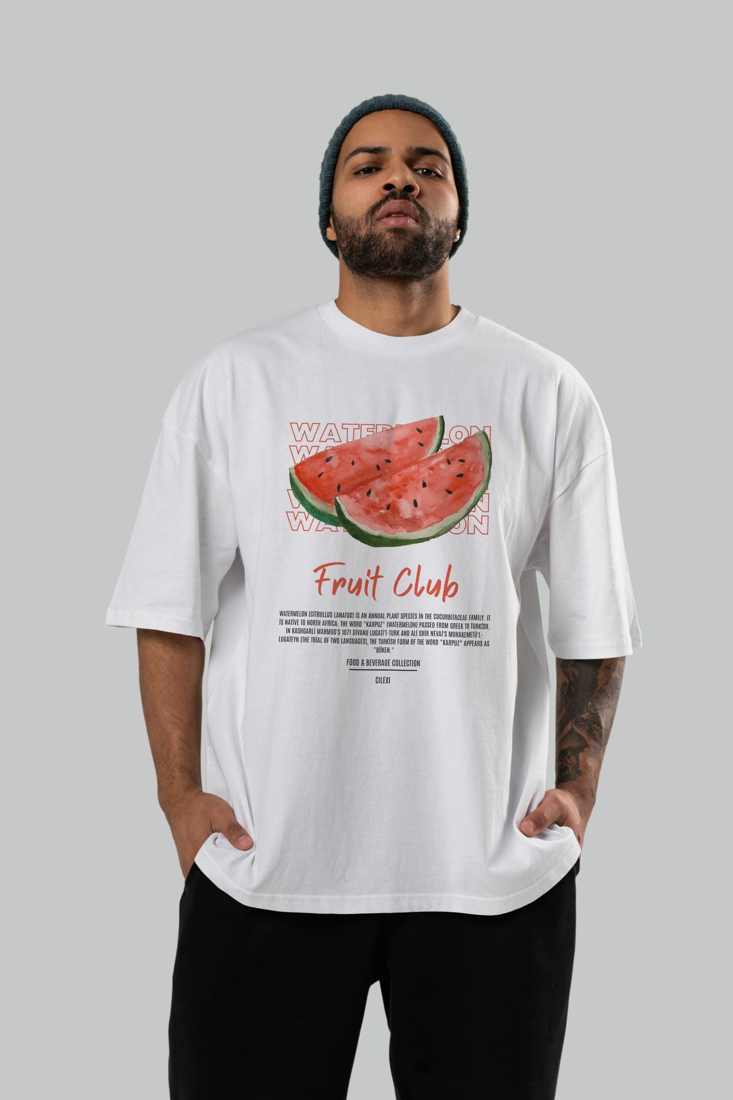 Watermelon Ön Baskılı Oversize t-shirt Erkek Kadın Pamuk Bisiklet Yaka tişort