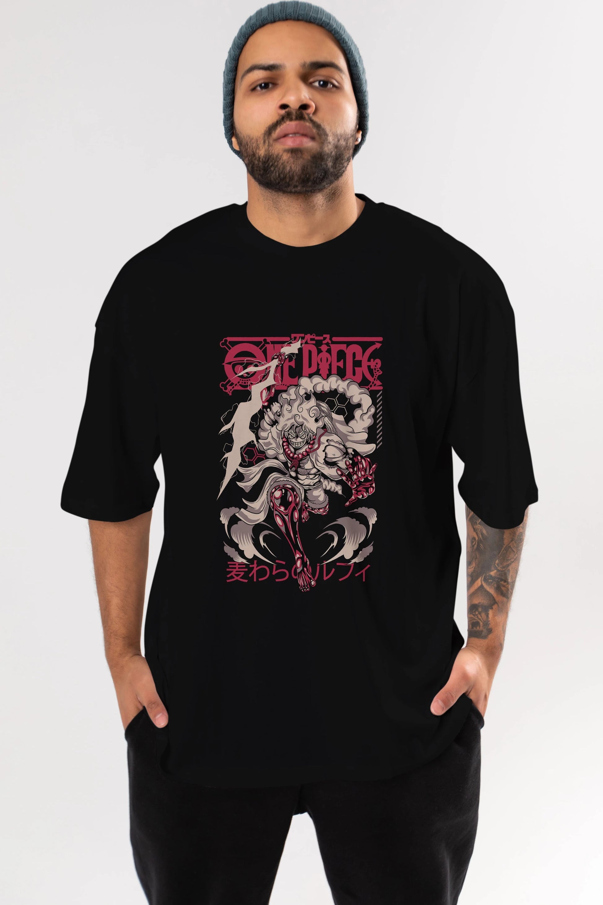 MONKEY D. LUFF-ONE PIECE 1 Anime Ön Baskılı Oversize t-shirt %100 pamuk Erkek Kadın Unisex